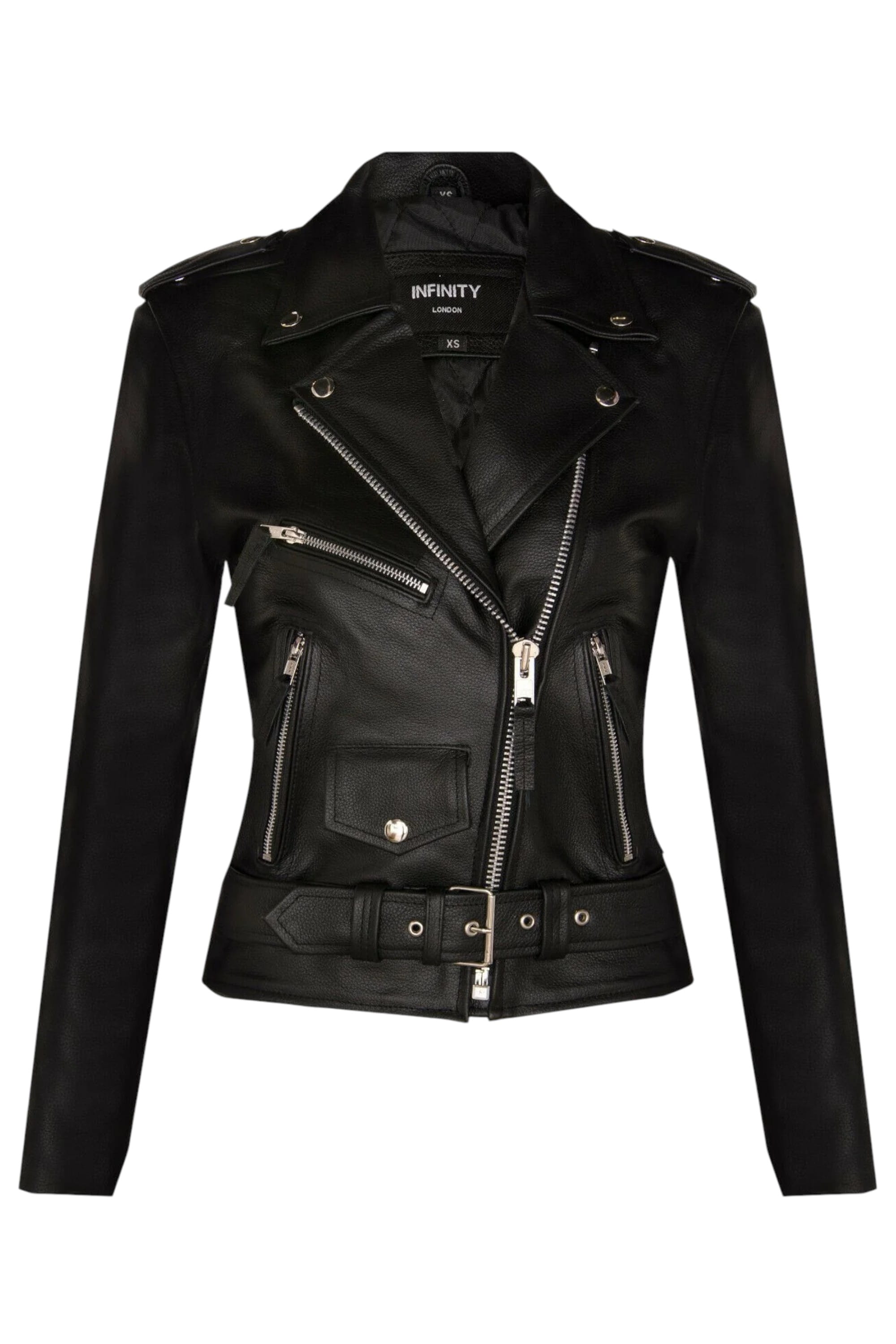 Black Womens Leather Biker Jacket - Mansfield, Image 1 of 4