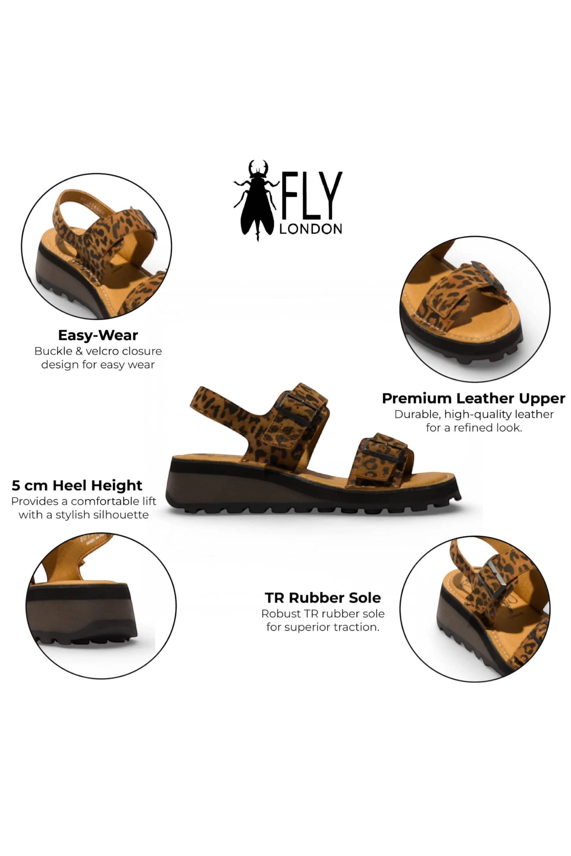 Brown Womens Wedge Buckle Sandals-HEIF558FLY, Image 3 of 5