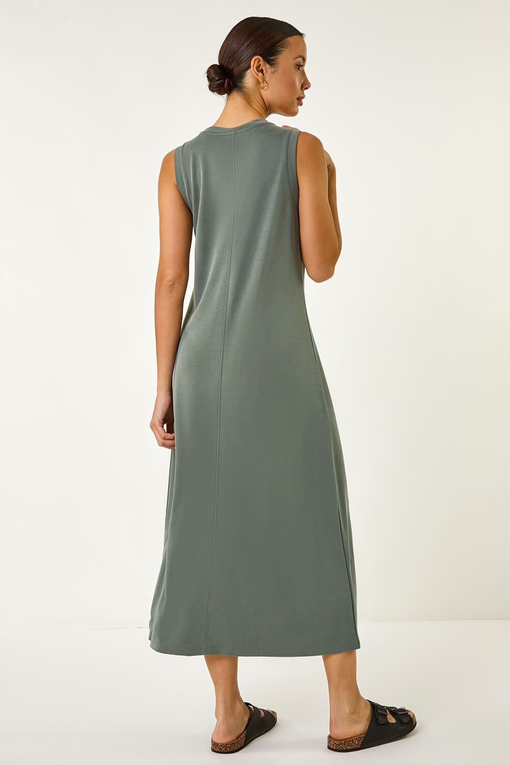 Khaki Sandwash Stretch Midi Dress, Image 4 of 5
