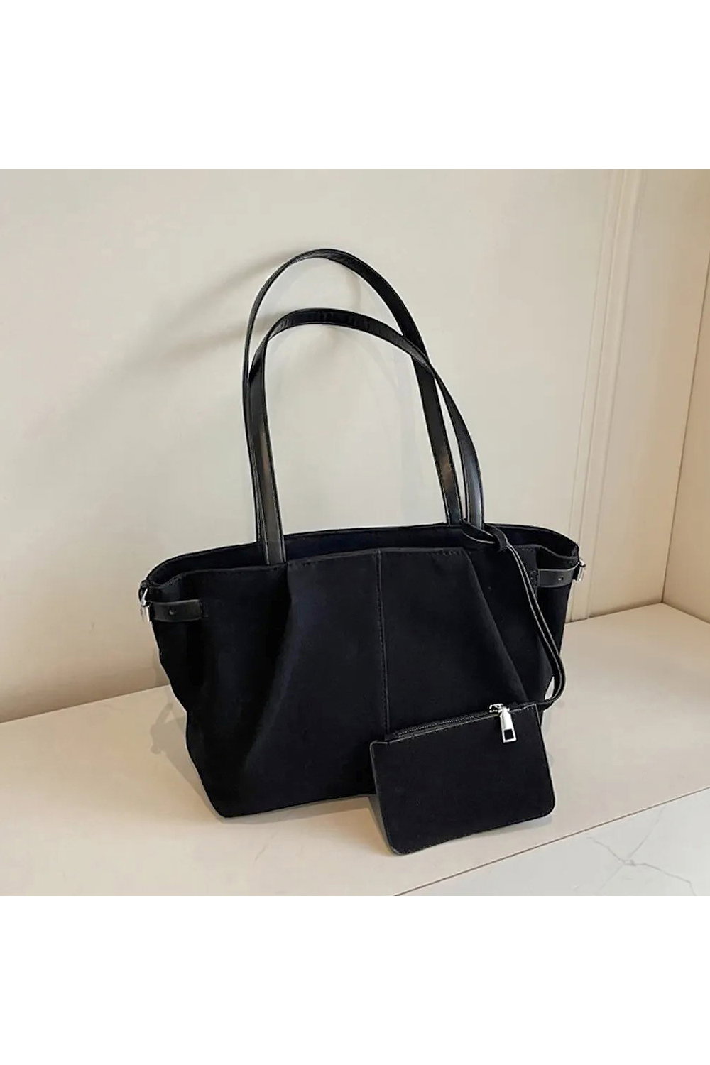 Black 'Destiny' Large Tote Bag With Matching Pouch Purse