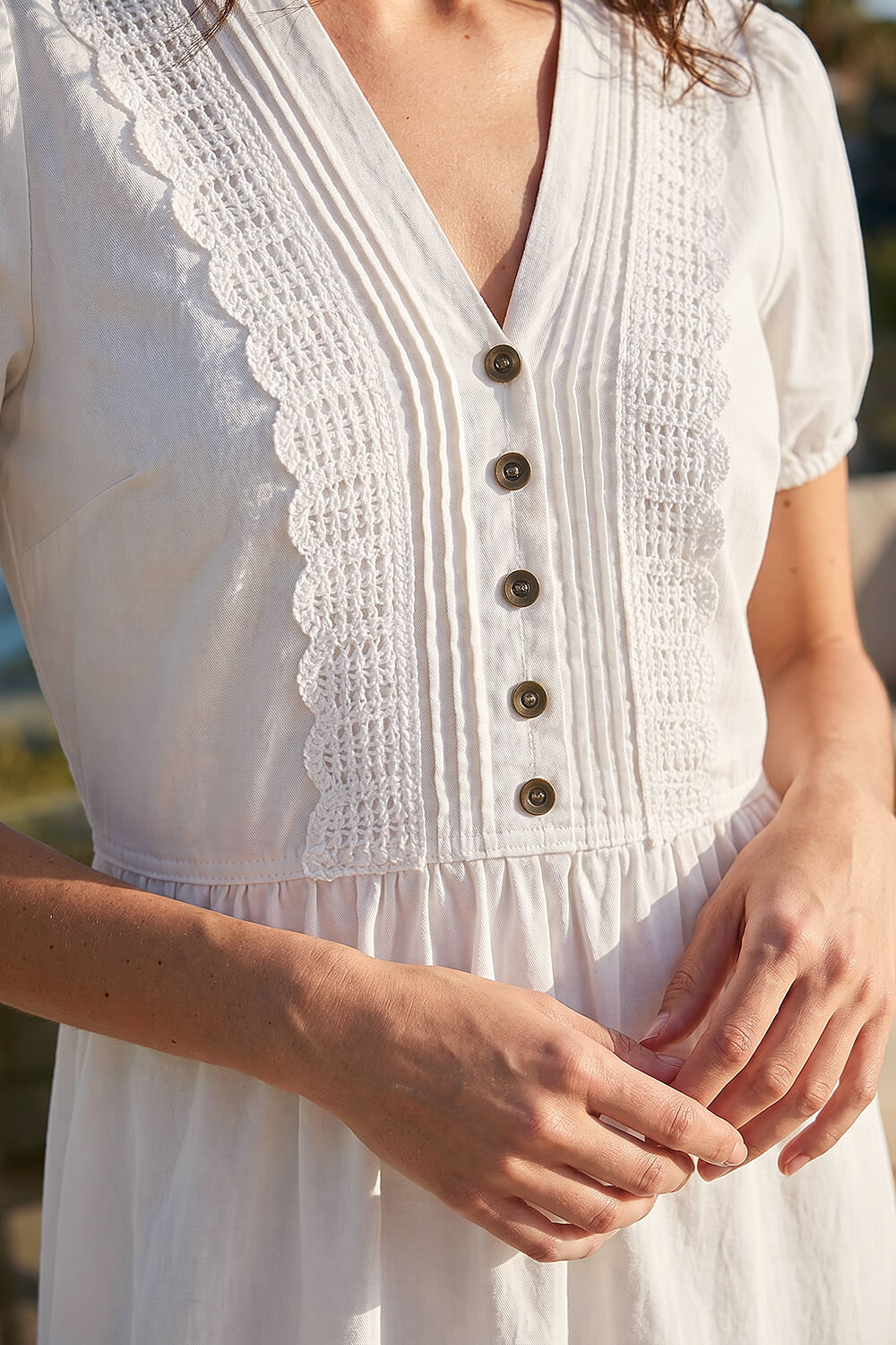 White Cotton Crochet Trim Dress, Image 5 of 4