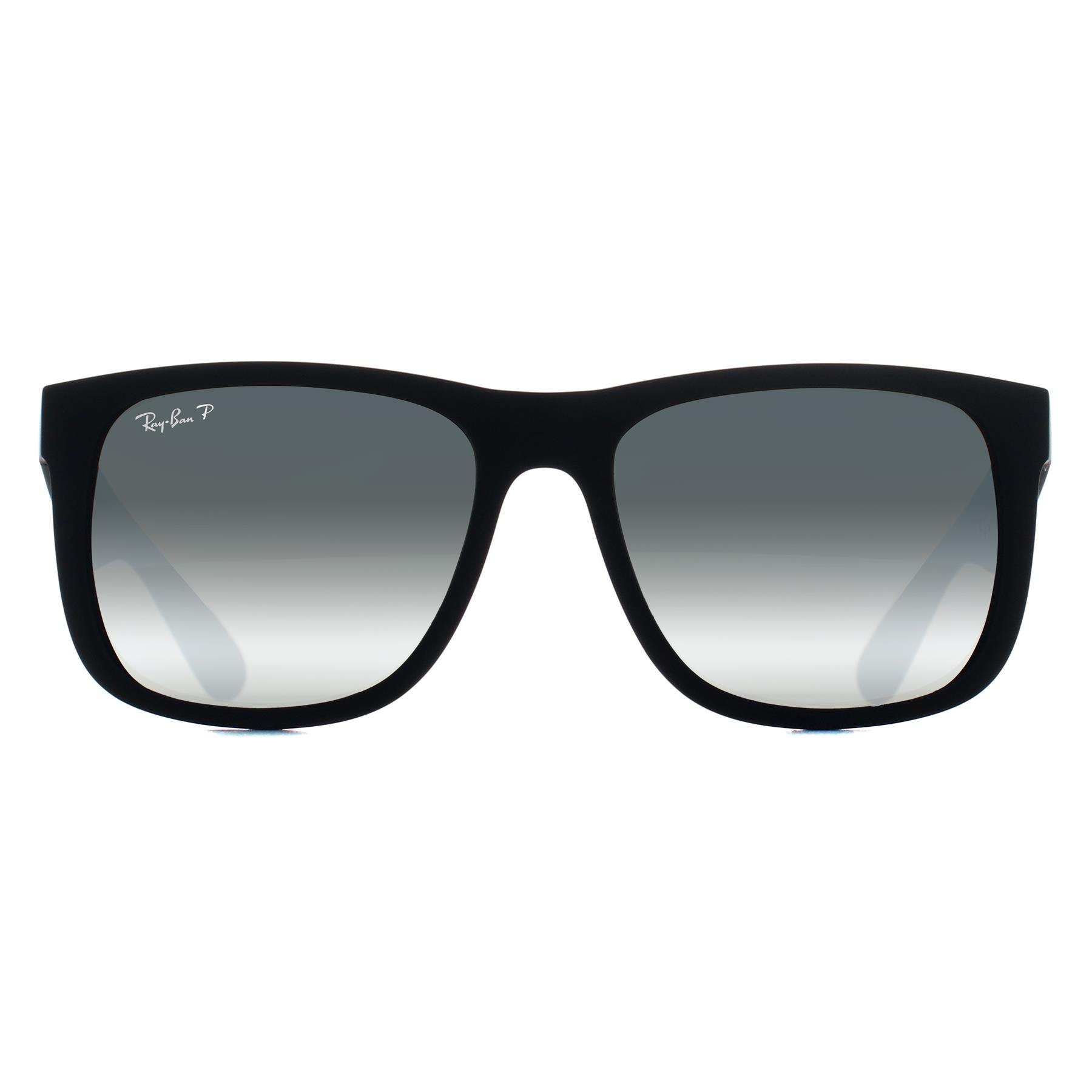 Black Ray-Ban Black Rectangle Rubber Black Silver Mirror Polarized RB4165 Justin, Image 1 of 3