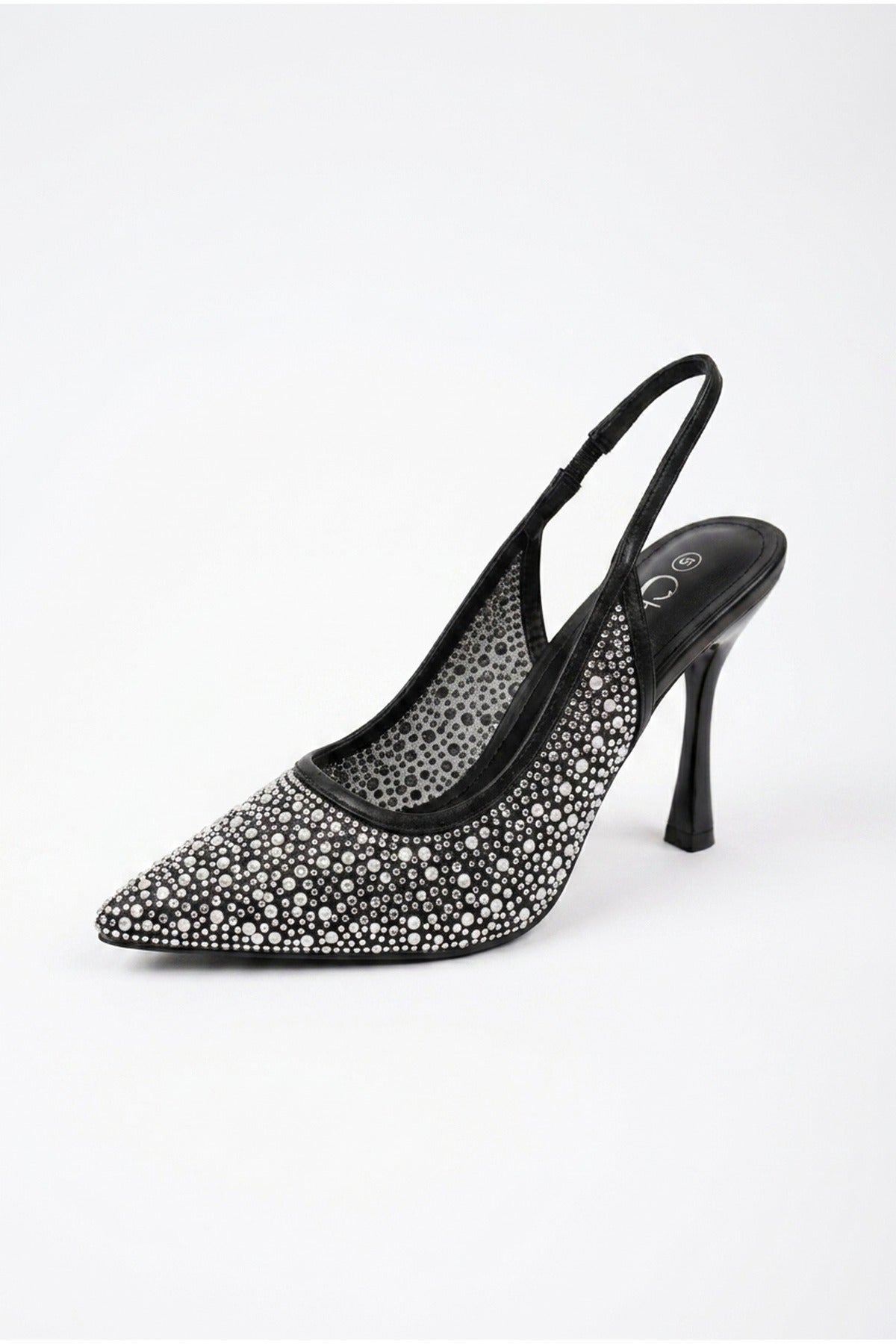 Black Cordelia Embellished Mesh Pointed Toe Heels, Image 2 of 5