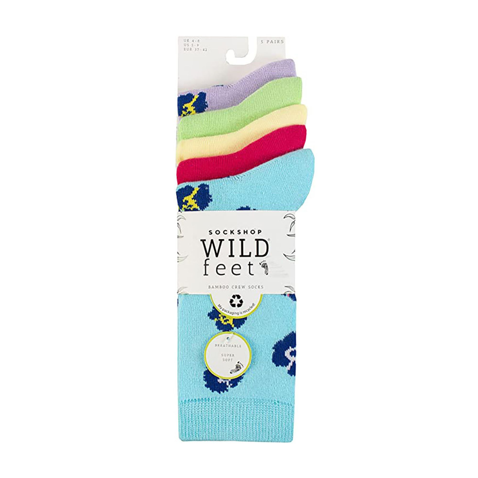 Multi 5 Pack Ladies Jacquard Patterned Crew Socks, Image 3 of 3