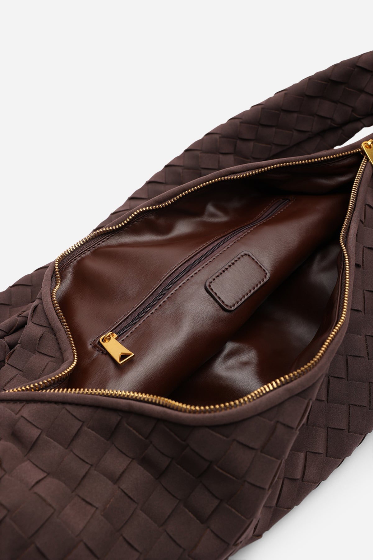 Dark Brown Aqua Knotted Strap Woven Shoulder Bag, Image 4 of 5