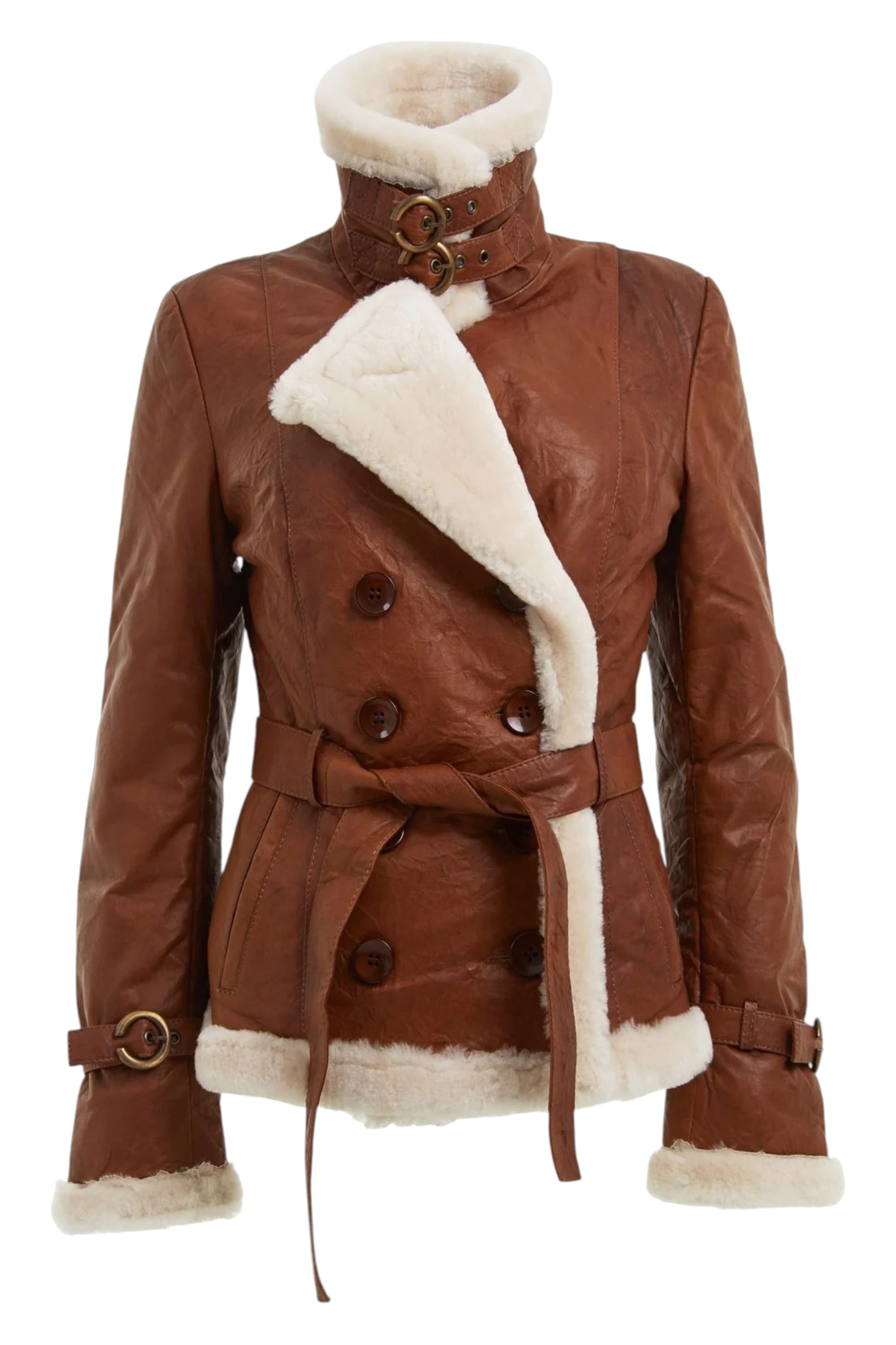 Tan Womens Sheepskin Aviator Jacket-Leshan, Image 2 of 4
