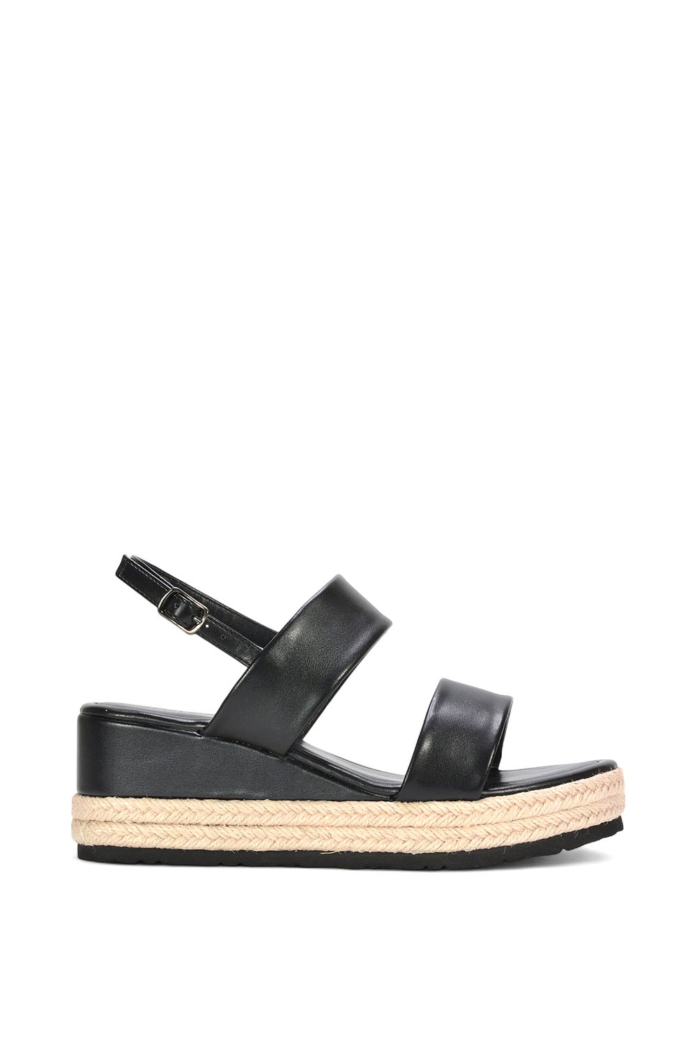 Black 'Ally' Low Heel Platform Wedge Espadrill  Slingback Sandals