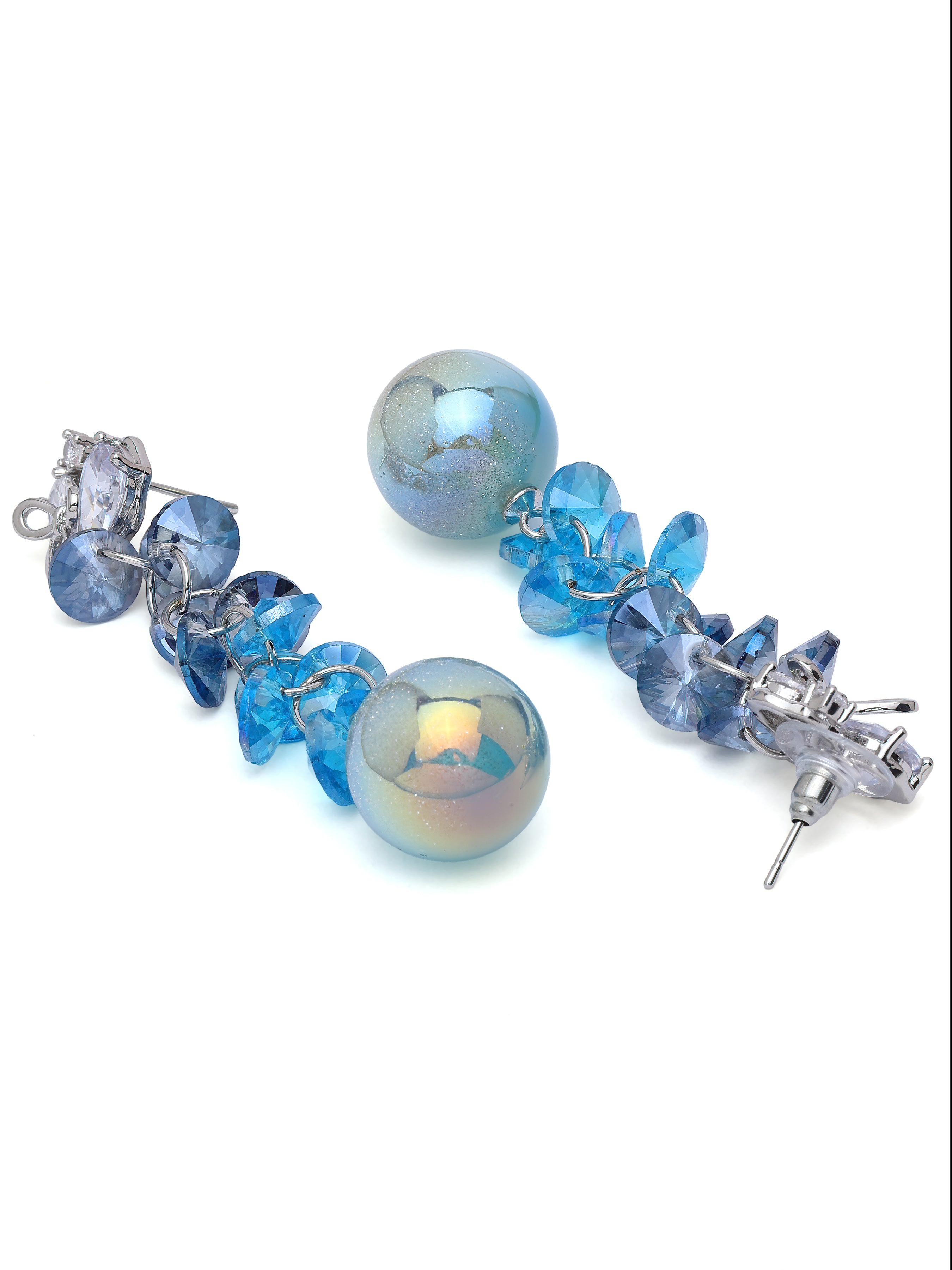 Blue Beaded Globe Drop Earrings, Image 2 of 3