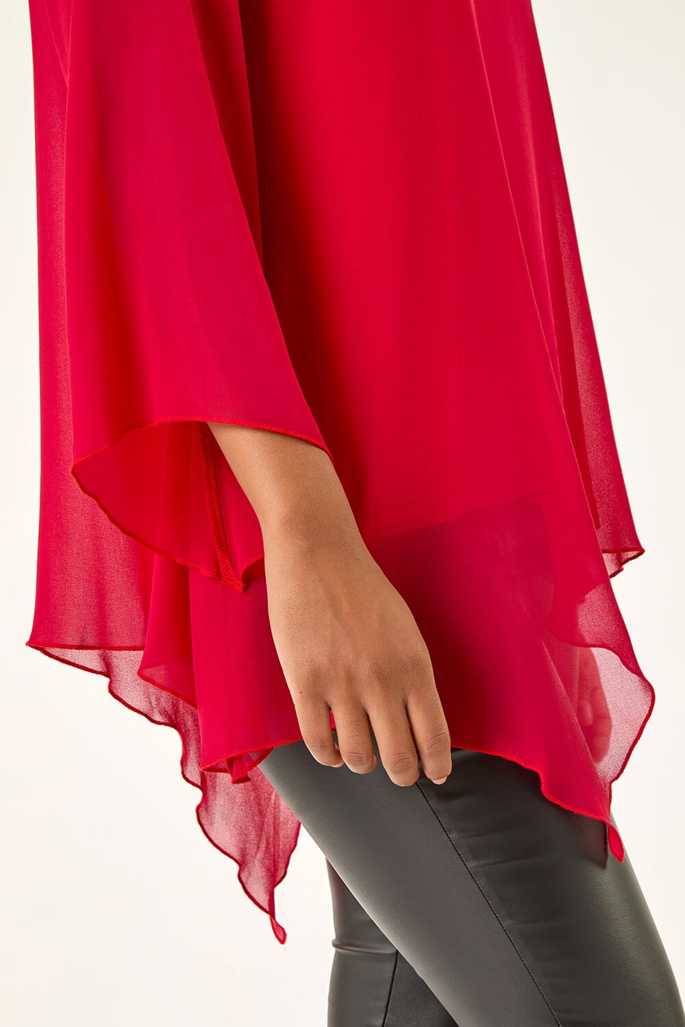 Red Sparkly Asymmetric Chiffon Top, Image 6 of 5
