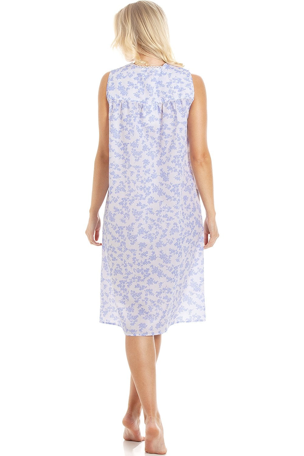 Blue Camille Lingerie Blue Floral Print Sleeveless Nightdress, Image 3 of 5