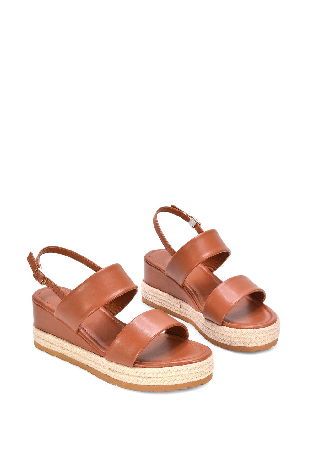 Tan XY LONDON Tan 'Ally' Low Heel Platform Wedge Espadrill Slingback Sandals, Image 5 of 5