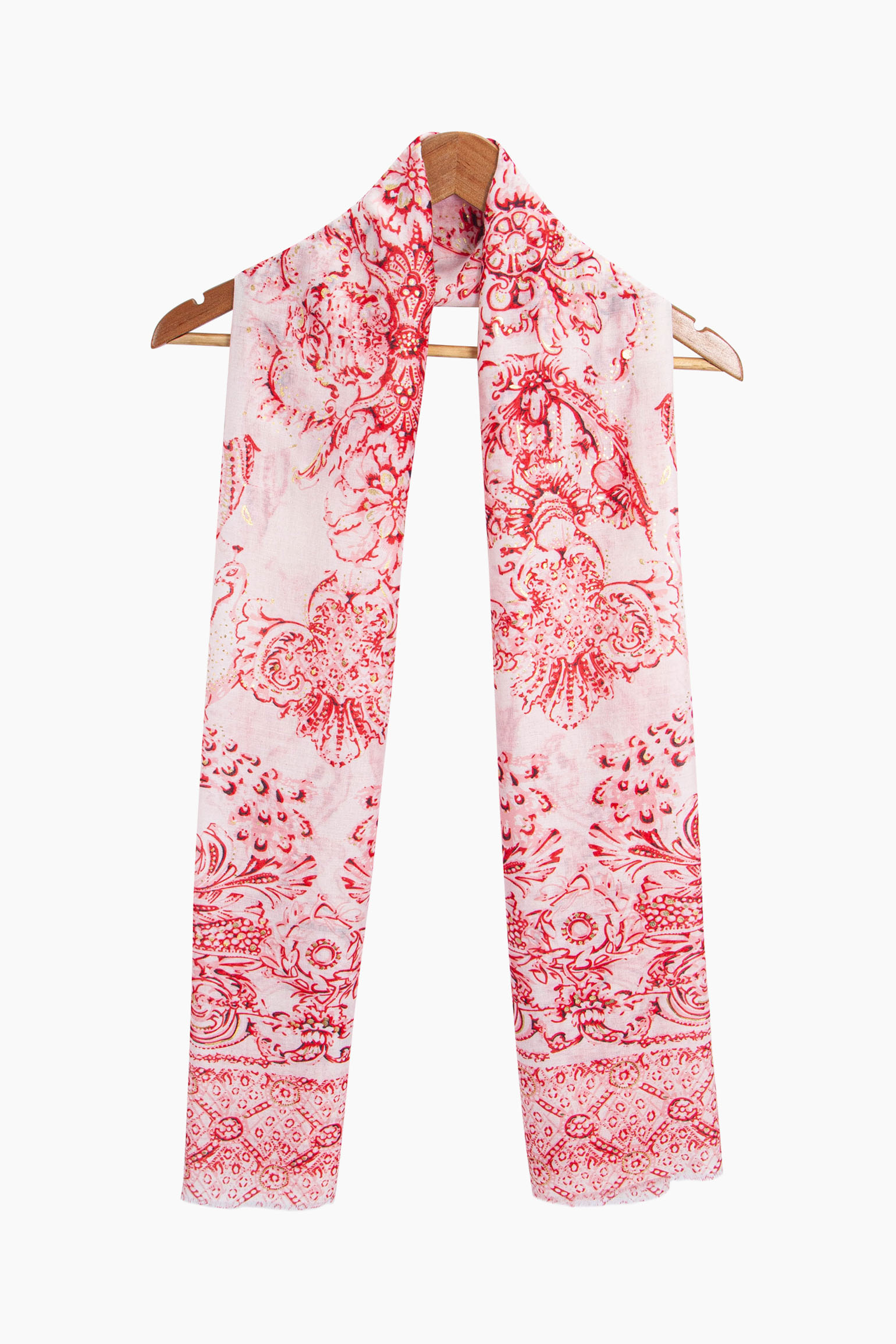 Red Vintage Floral Lightweight Scarf, Image 2 of 4