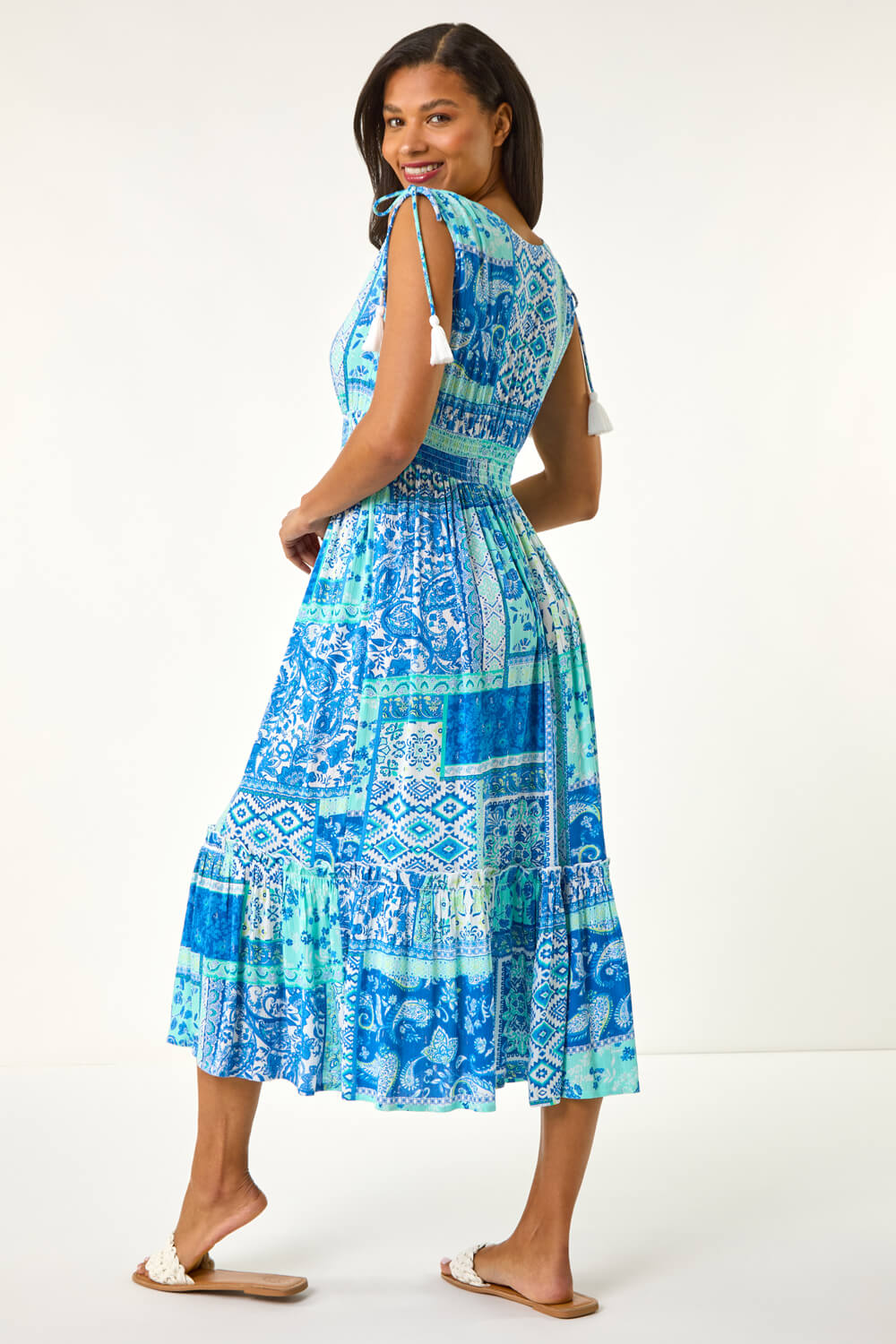 Light Blue Patchwork Shimmer Maxi Dress, Image 4 of 5