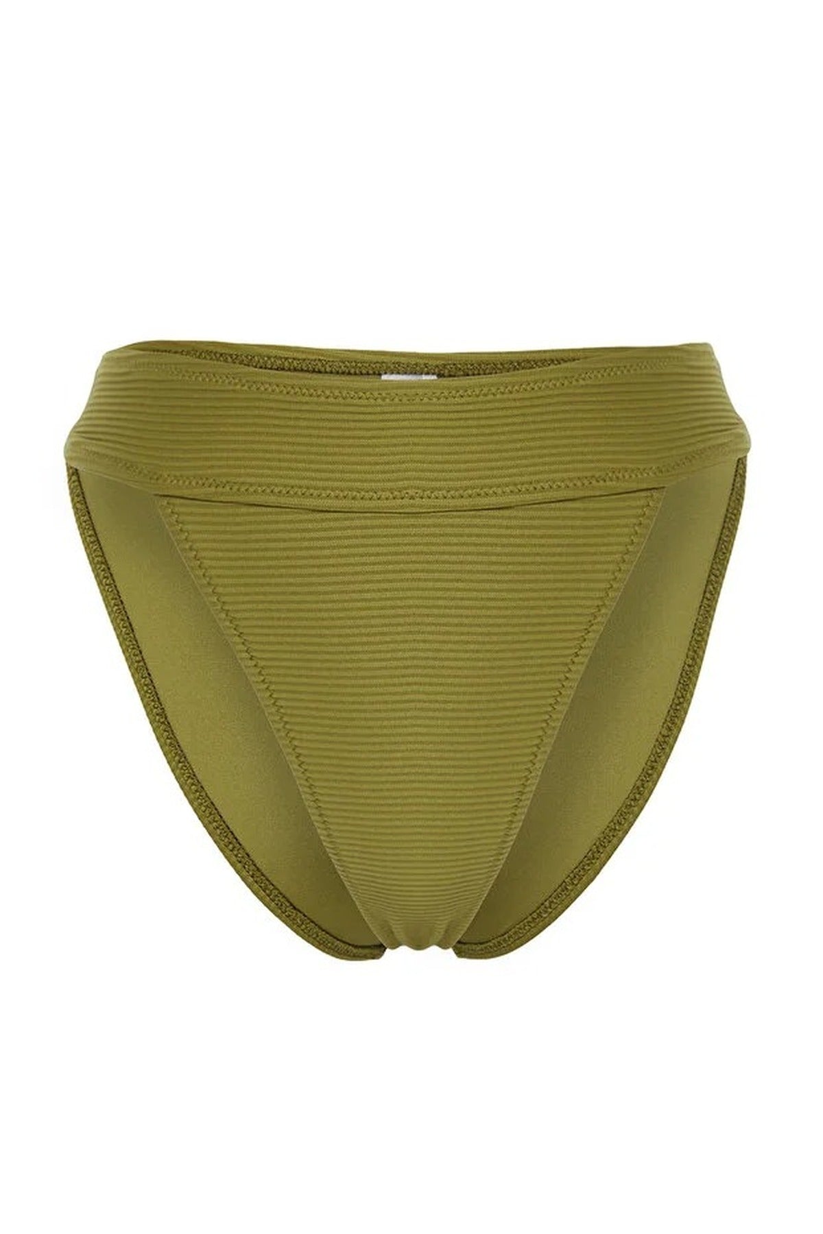 Olive WOVCOR Olive Textured Regular Waist Bikini Bottom with Minimal High Leg Fit, Image 2 of 4