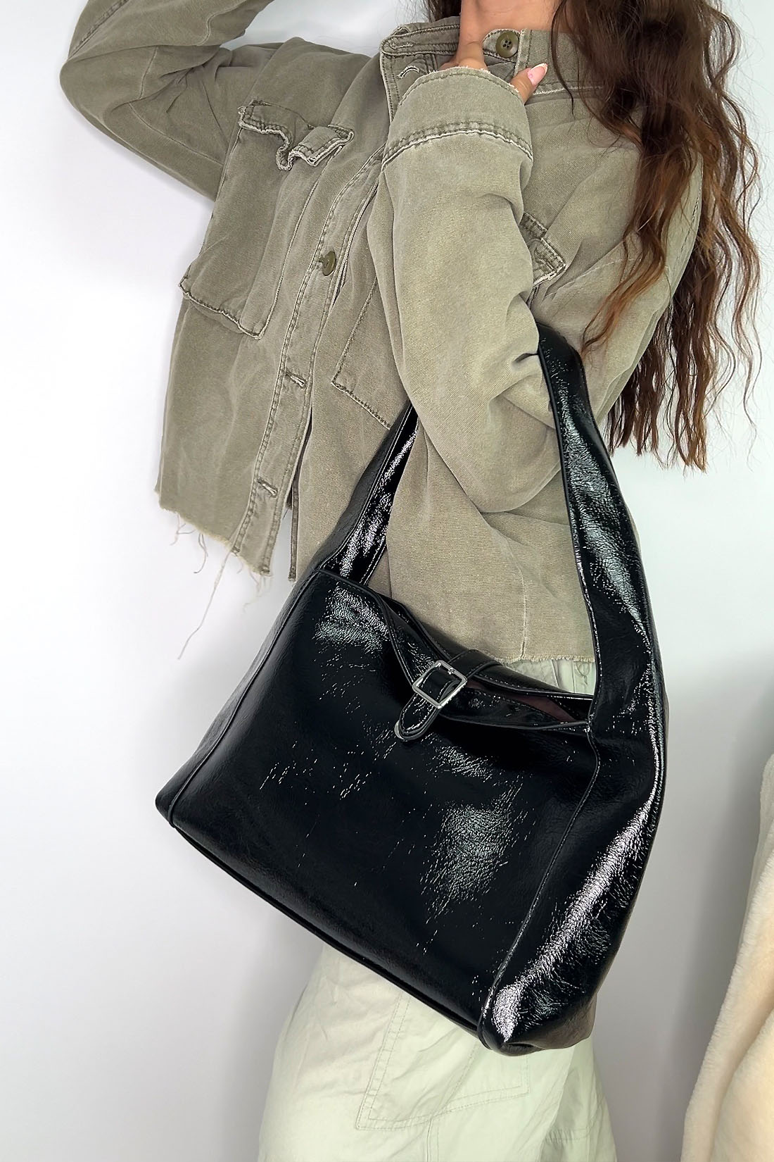 Black Classic Sleek Shoulder Bag, Image 3 of 4