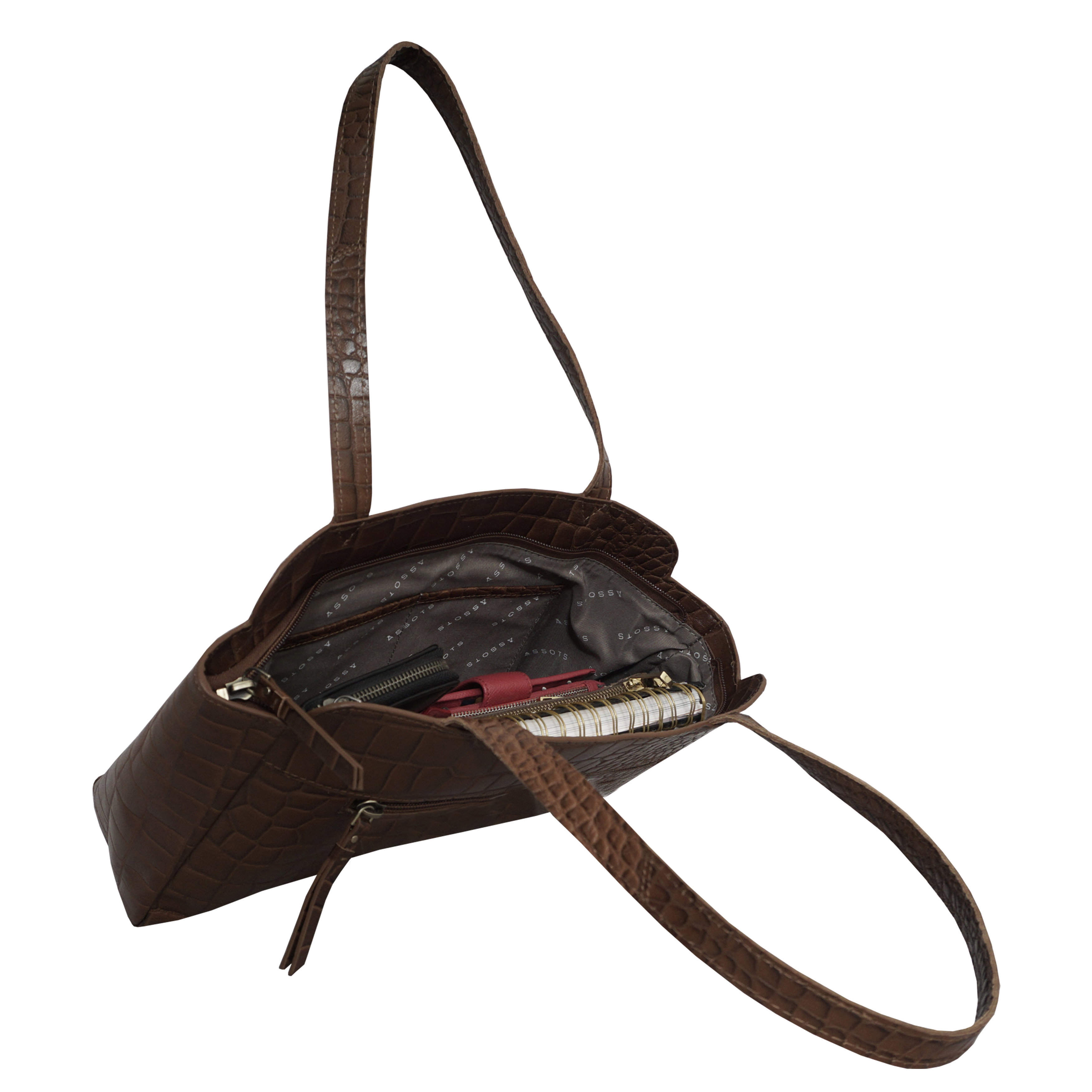 Tan 'JUDITH' Croc Real Leather Shoulder Bag, Image 3 of 4