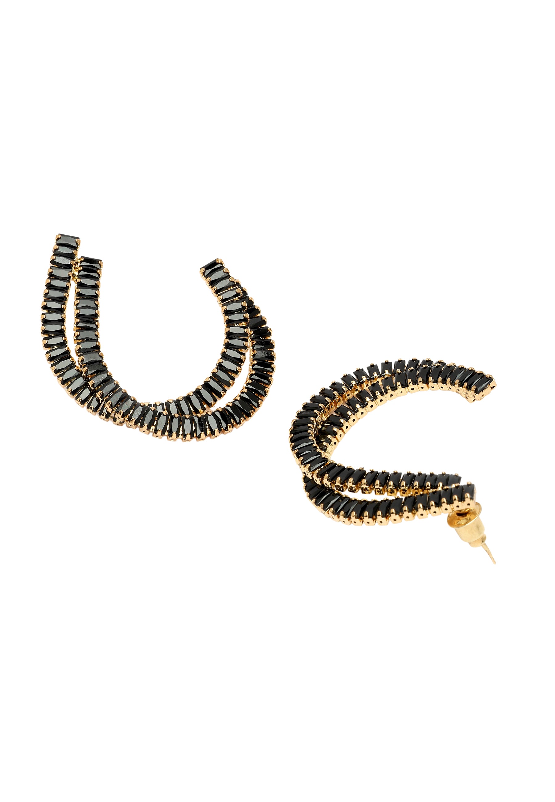 Black Diva Double C-Shaped Studded Earrings, Image 3 of 5