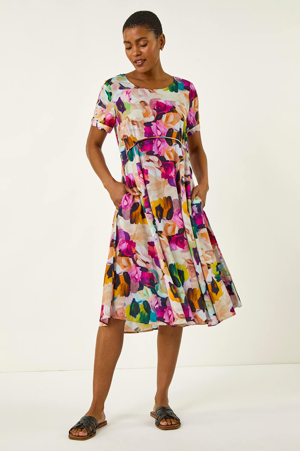 Roman Women's Purple Floral Print Smock Dress Size 20
