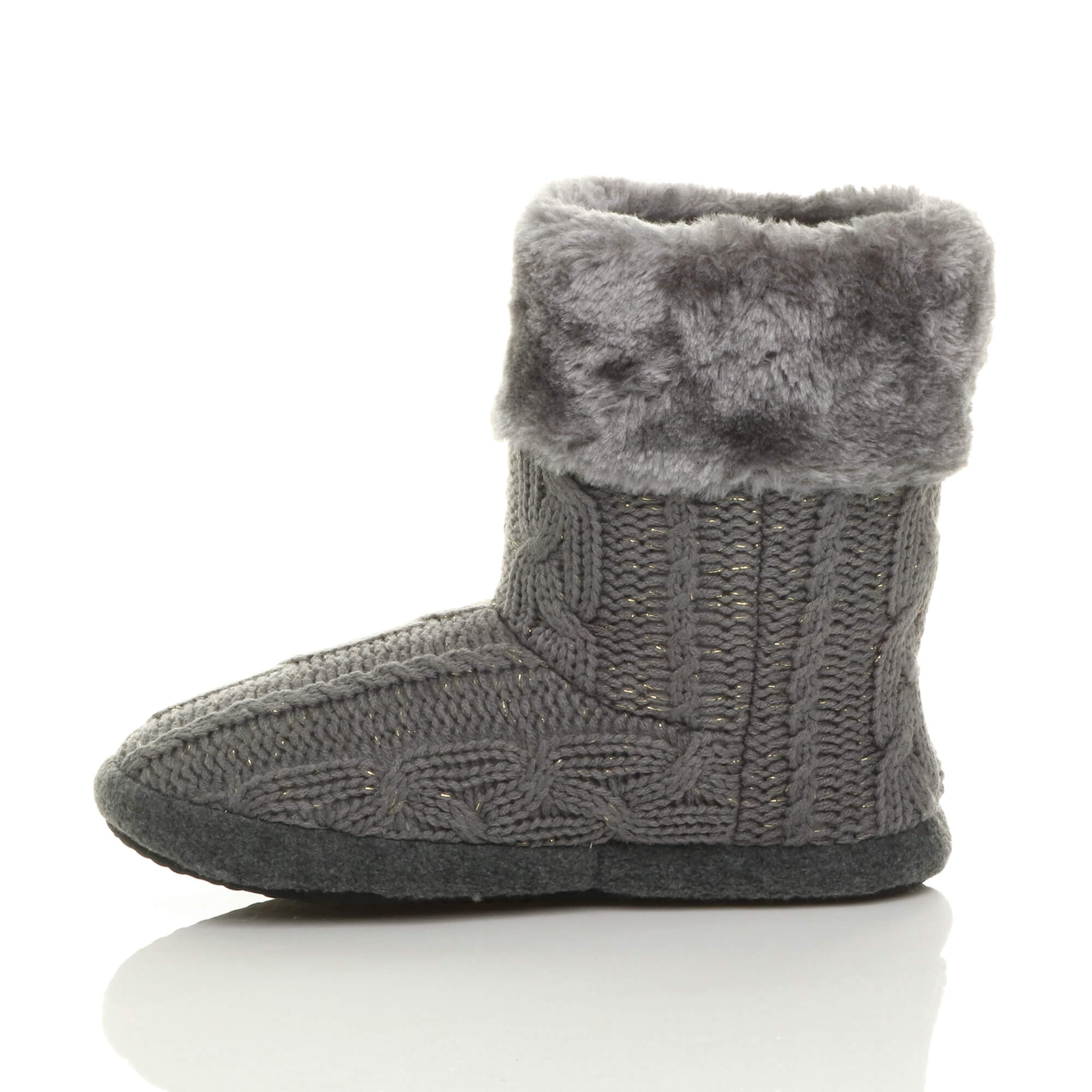 Grey AJVANI Grey Knitted Glitter Ankle Boot Slippers, Image 2 of 5
