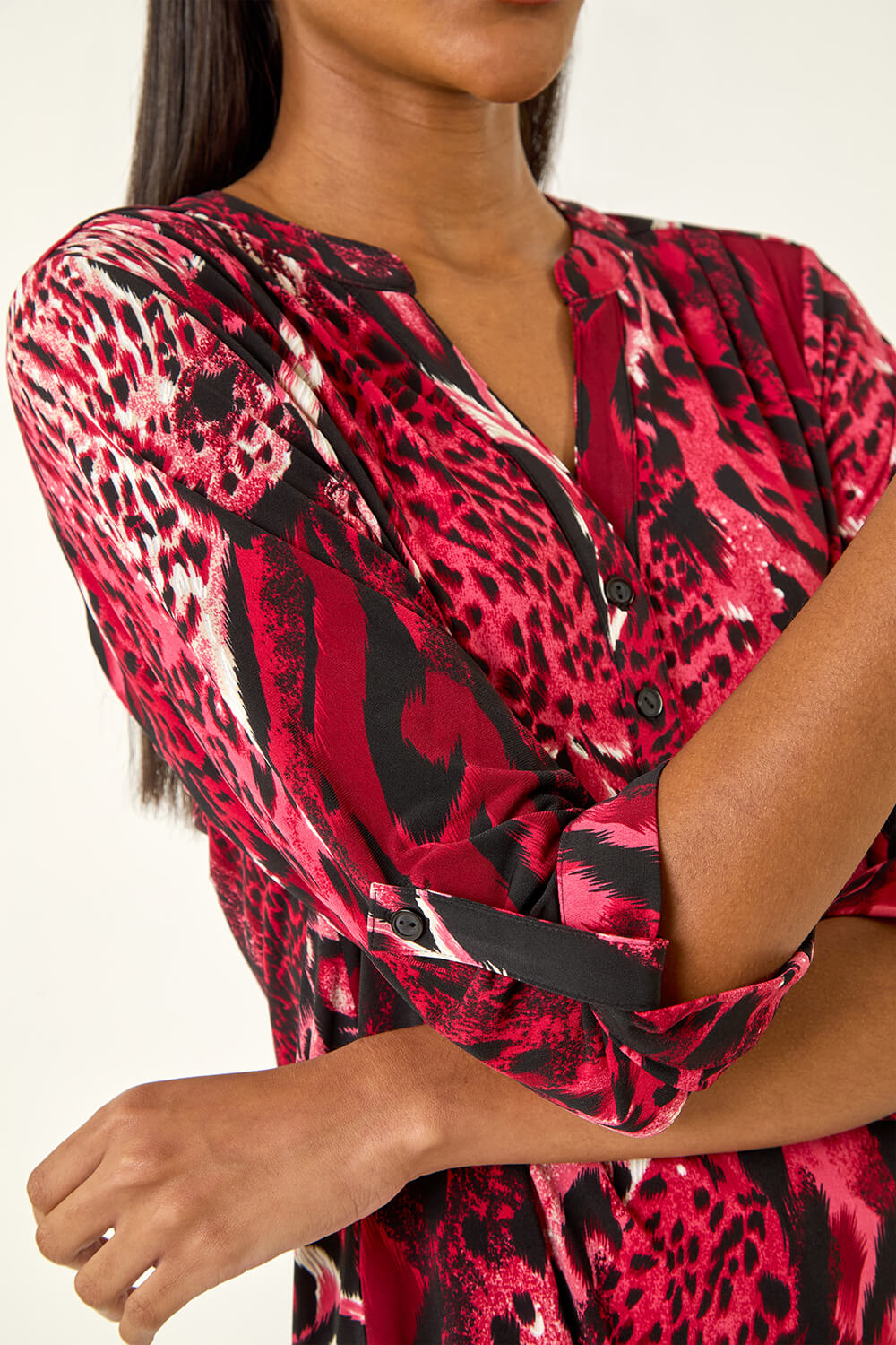 Red Animal Puff Print Stretch Shirt, Image 6 of 5