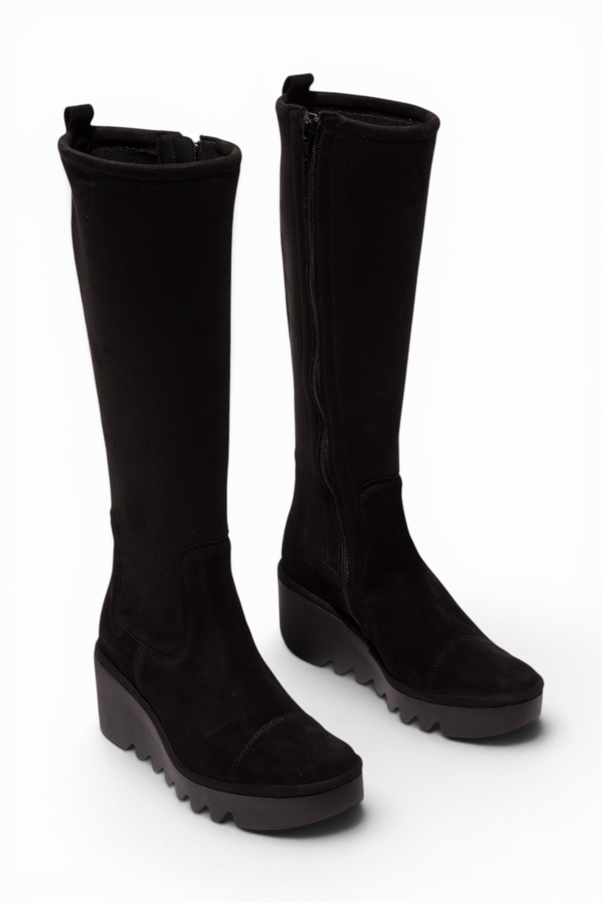 Charcoal Womens Leather High Wedge Boots-BUDI603, Image 2 of 5