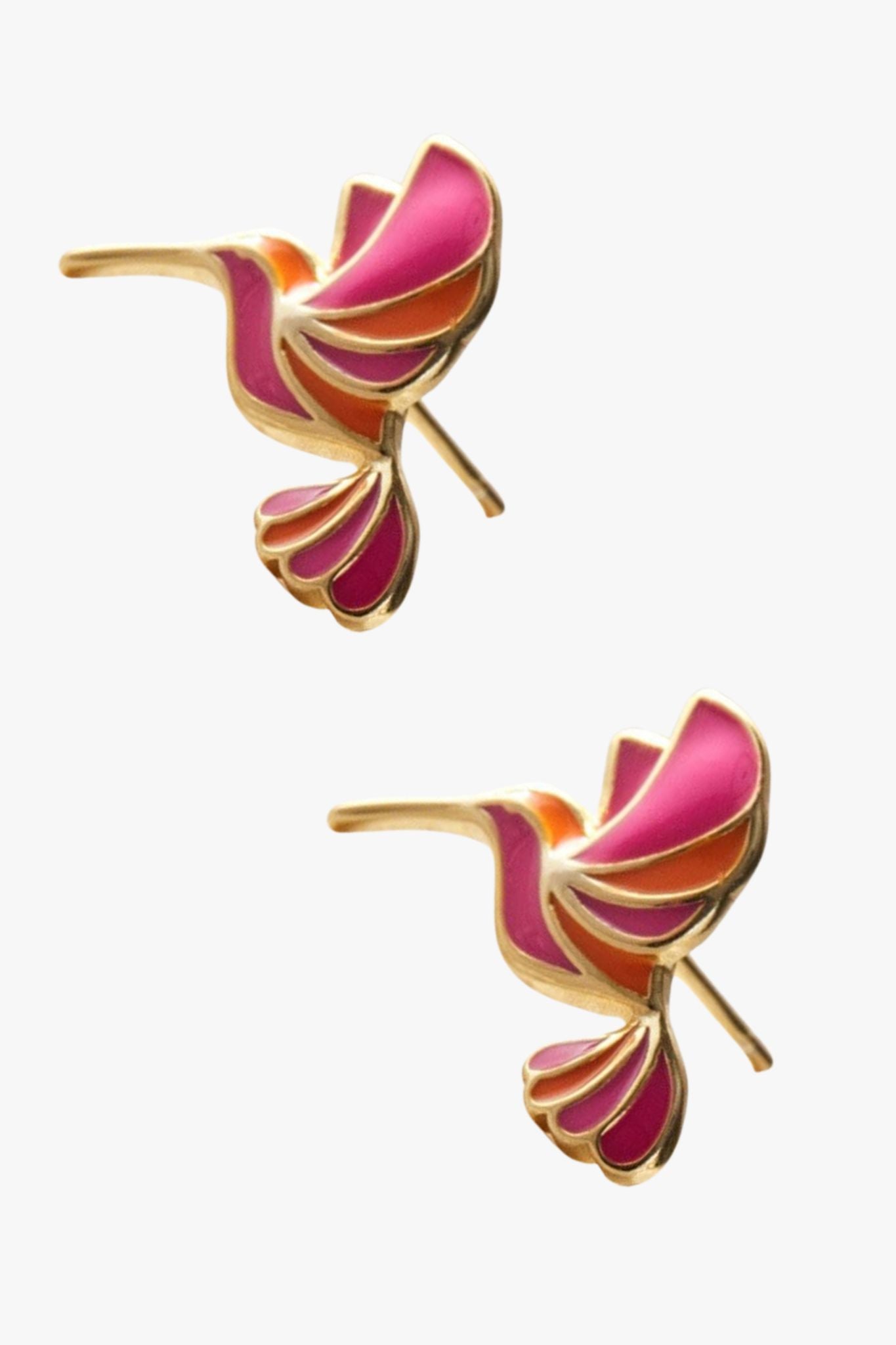 Gold Sterling Silver Pink Hummingbird Studs, Image 3 of 3