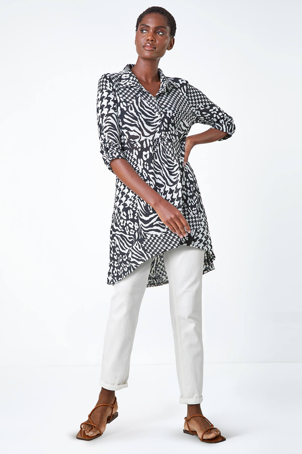 Black Mixed Print Stretch Shirt, Image 3 of 5