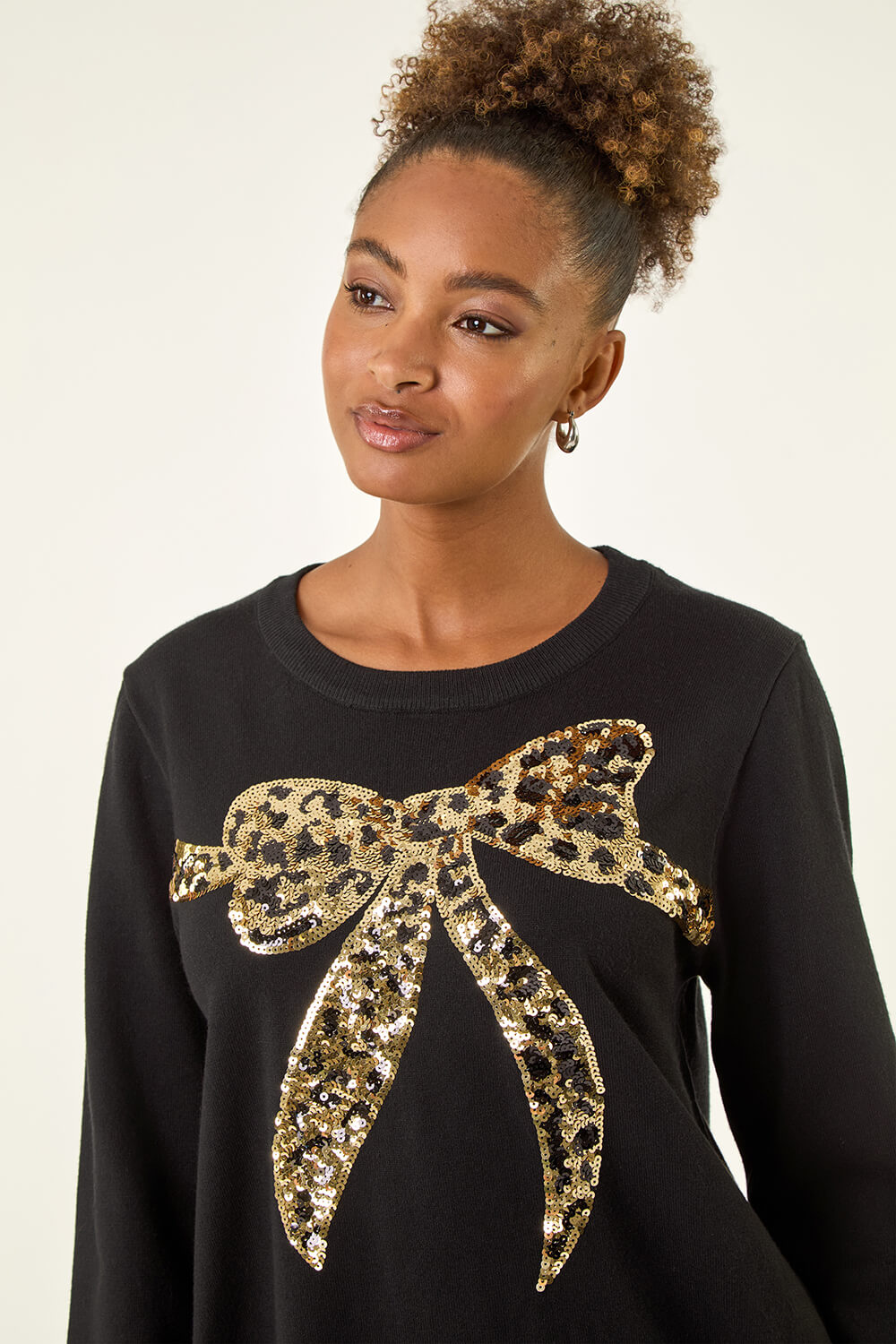 Black Sequin Animal Bow Knit Jumper, Image 5 of 5