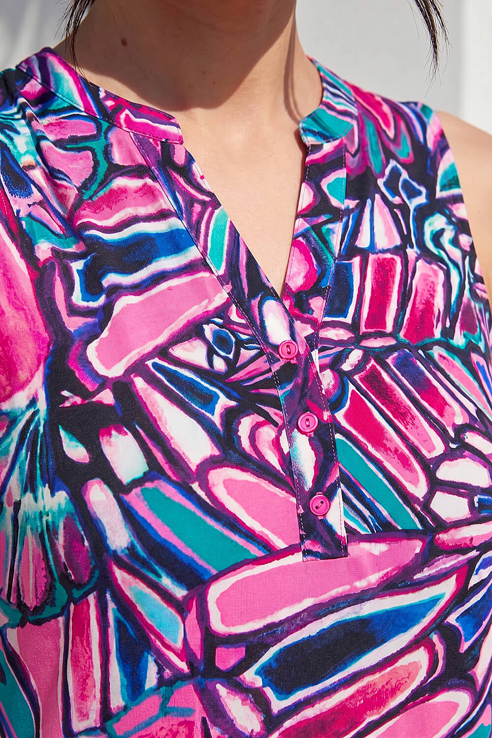 Pink Floral Print Stretch Vest Top, Image 5 of 4