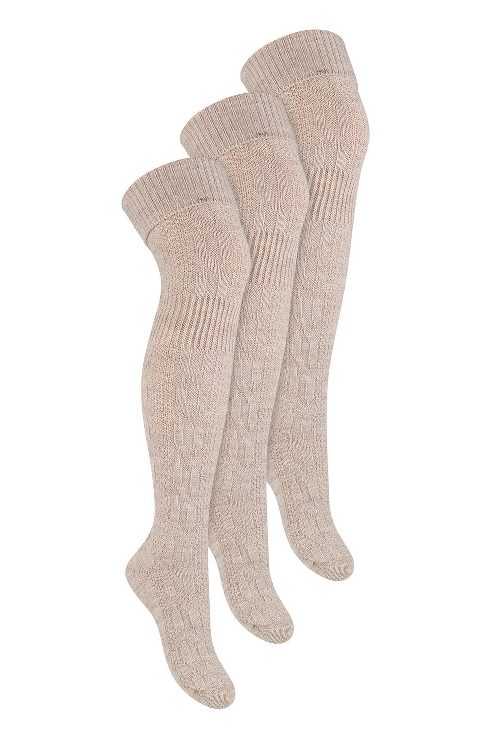 Beige 3 Pairs Over The Knee Wool Socks, Image 1 of 4