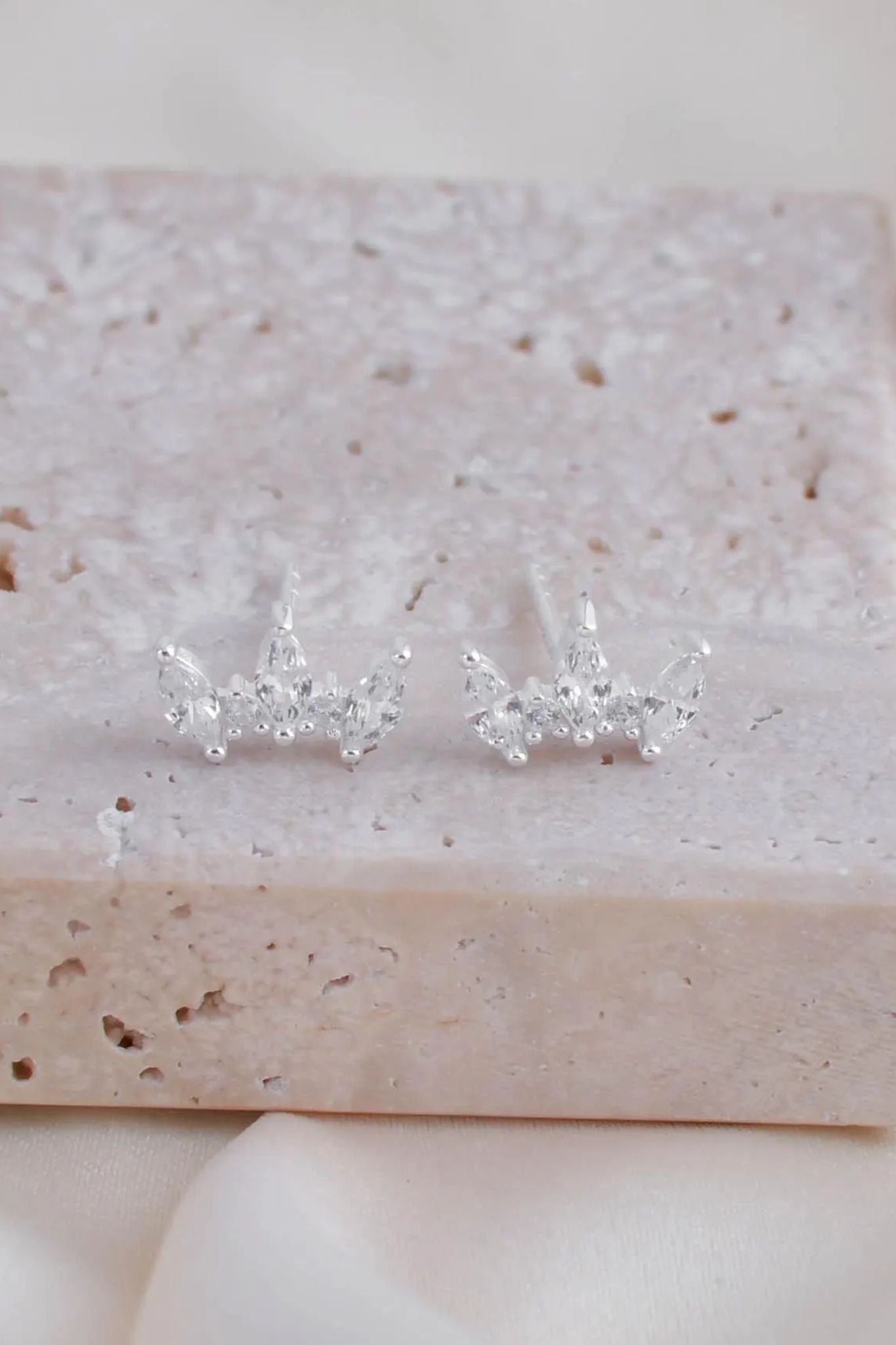 Silver Sterling Silver CZ Leaf Studs, Image 3 of 3