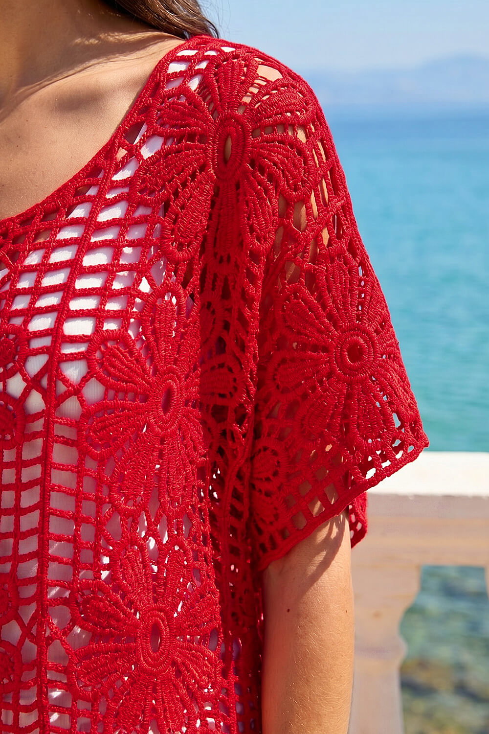 Red Floral Crochet Knit Top, Image 5 of 4