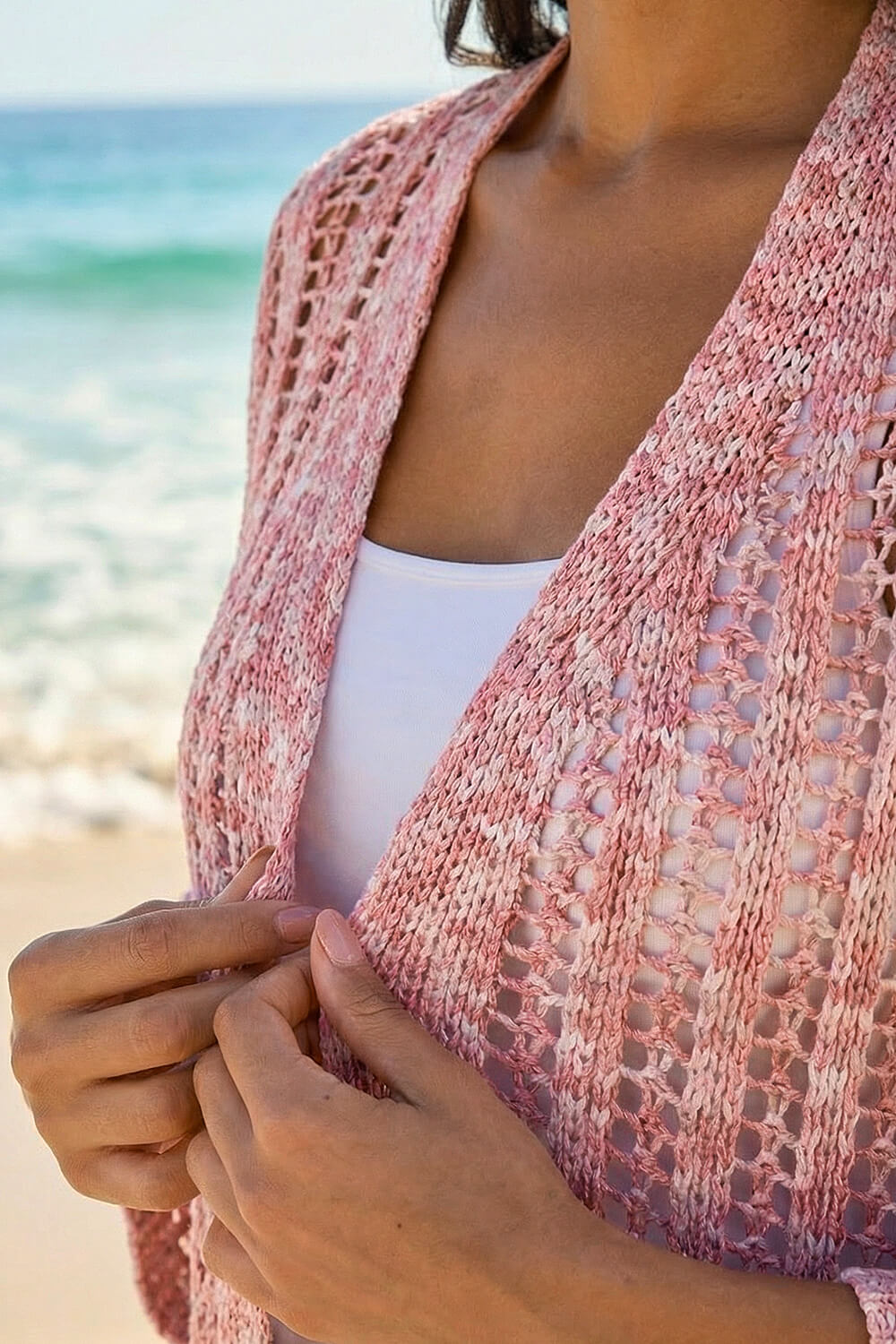 Light Pink Spacedye Open Knitted Cardigan, Image 5 of 4