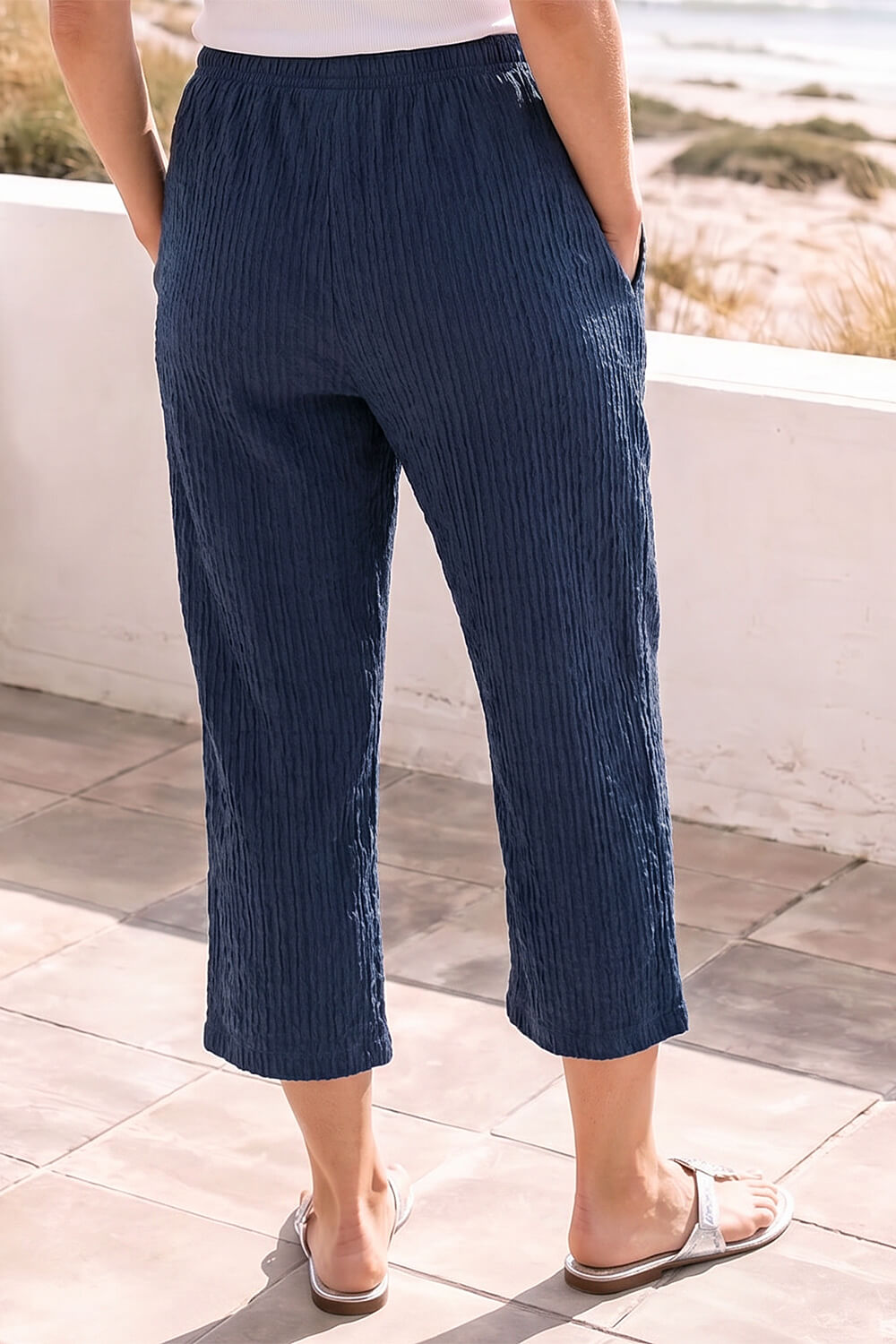 Navy Classic Crinkle Crop Trouser, Image 4 of 5
