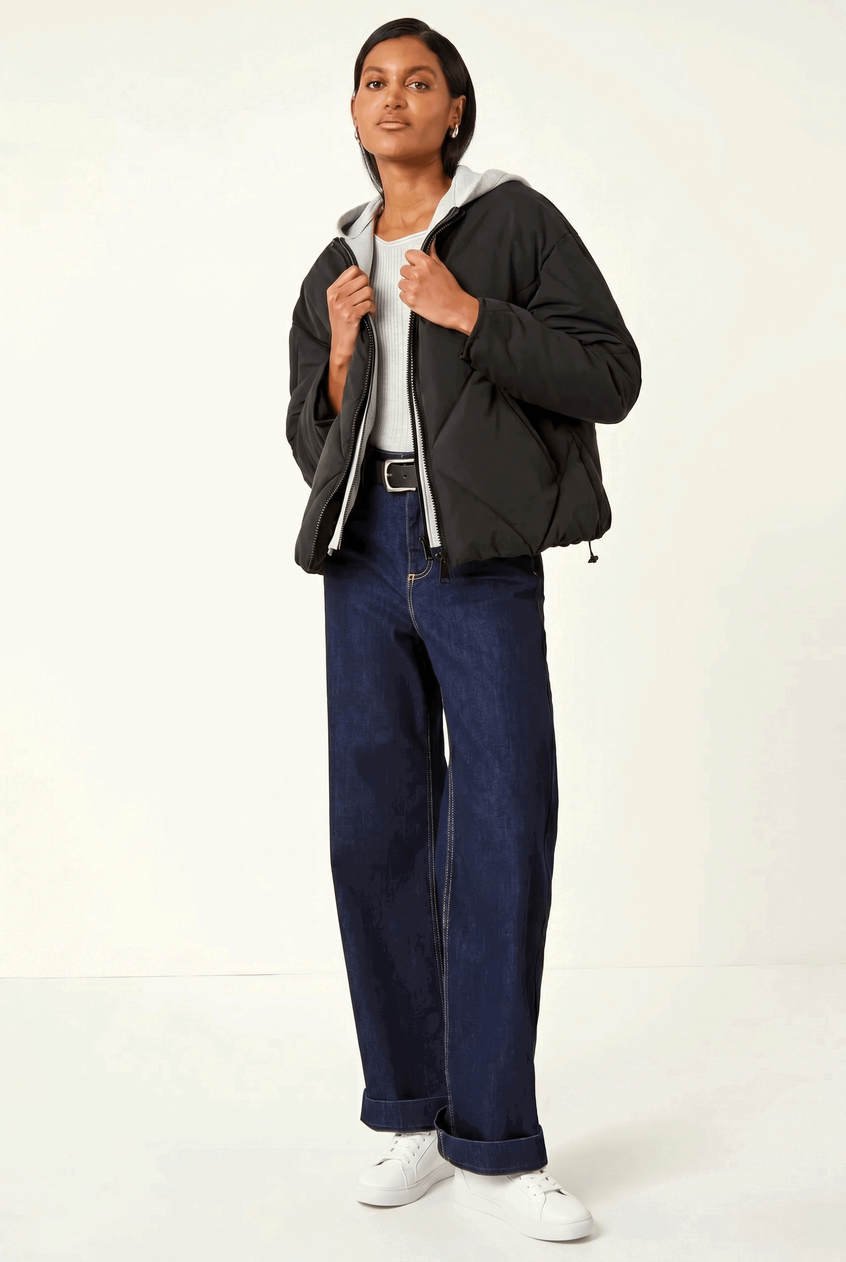 Black Detachable Hooded Bomber Coat, Image 3 of 5