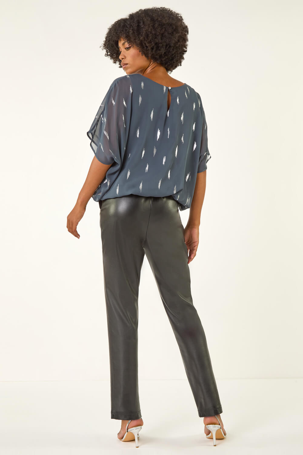 Grey Foil Print Bubble Hem Top, Image 4 of 5