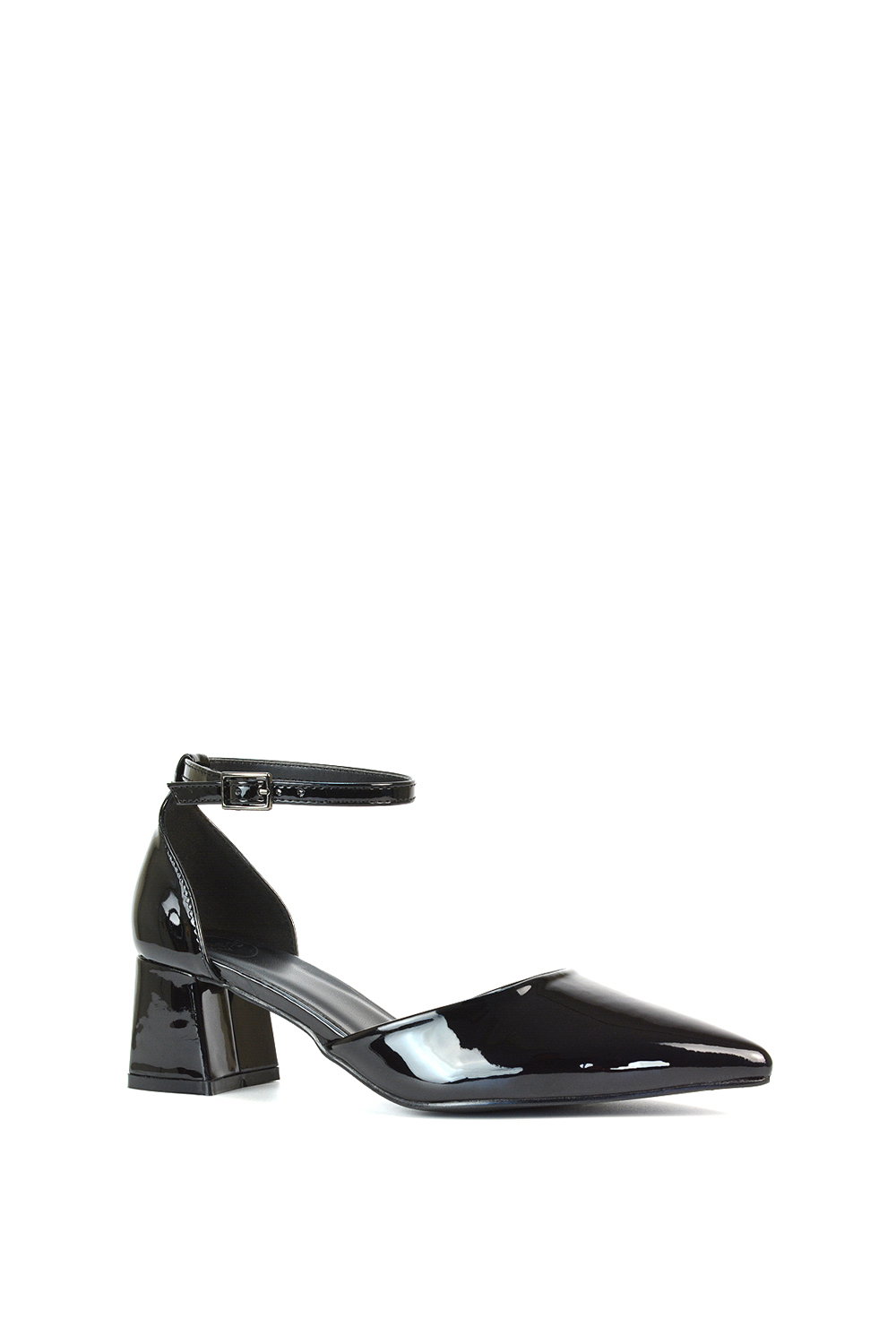 Black XY LONDON Black 'Evie' Low Block Heel Court Shoes With Pointed Toe, Image 2 of 6