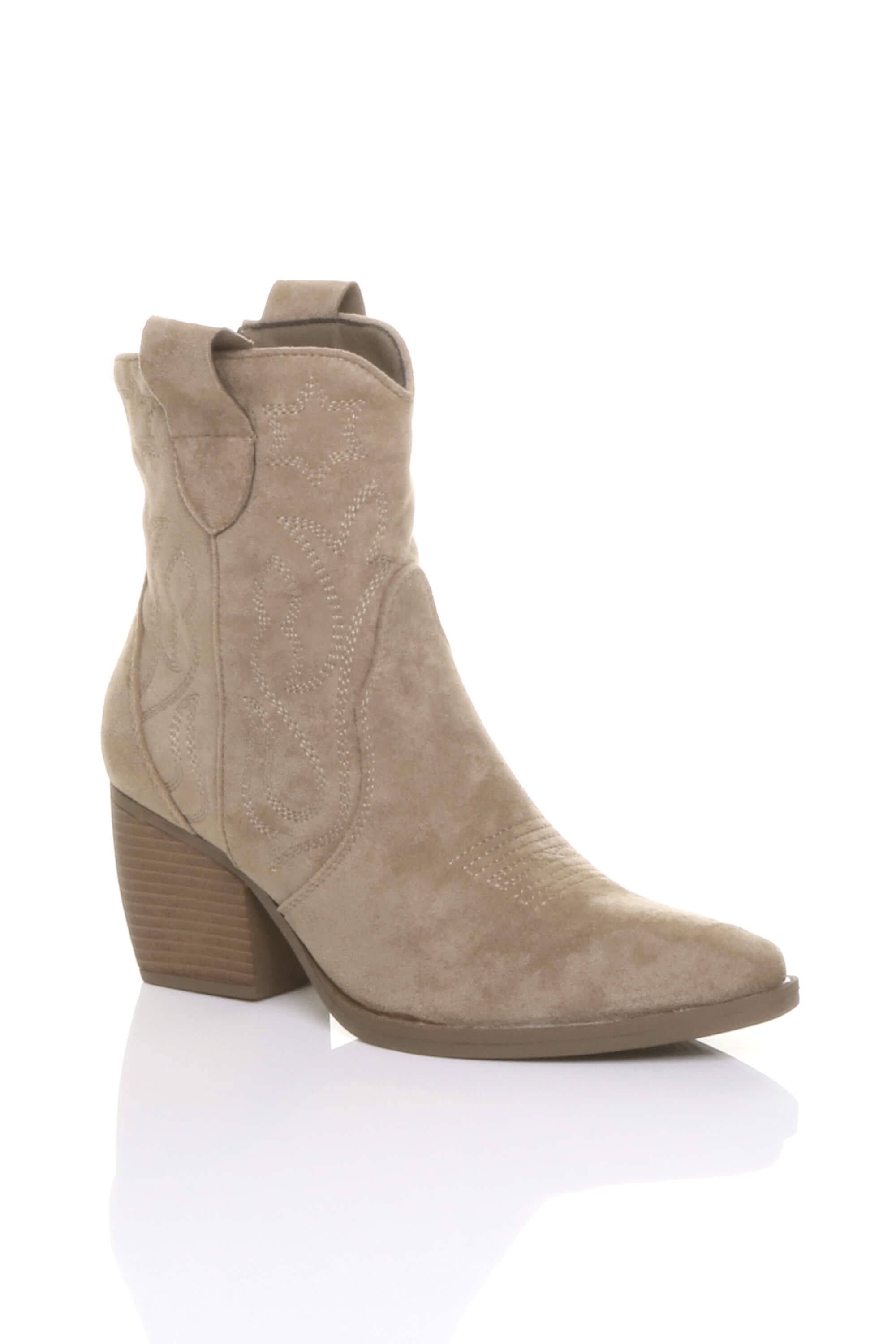 Black Mid Cuban Heel Pointed Toe Western Cowboy Ankle Boots