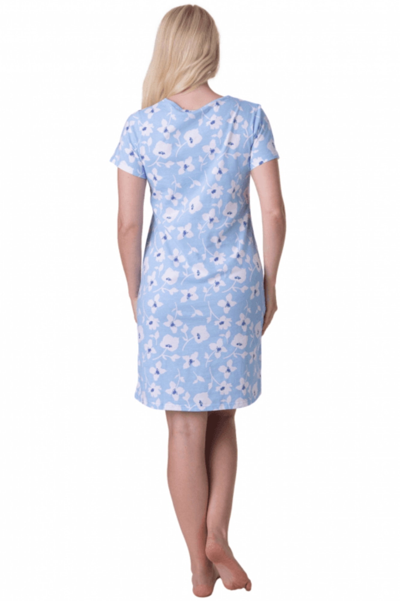 Blue Camille Lingerie Blue Floral Print Cotton Nightdress, Image 3 of 5