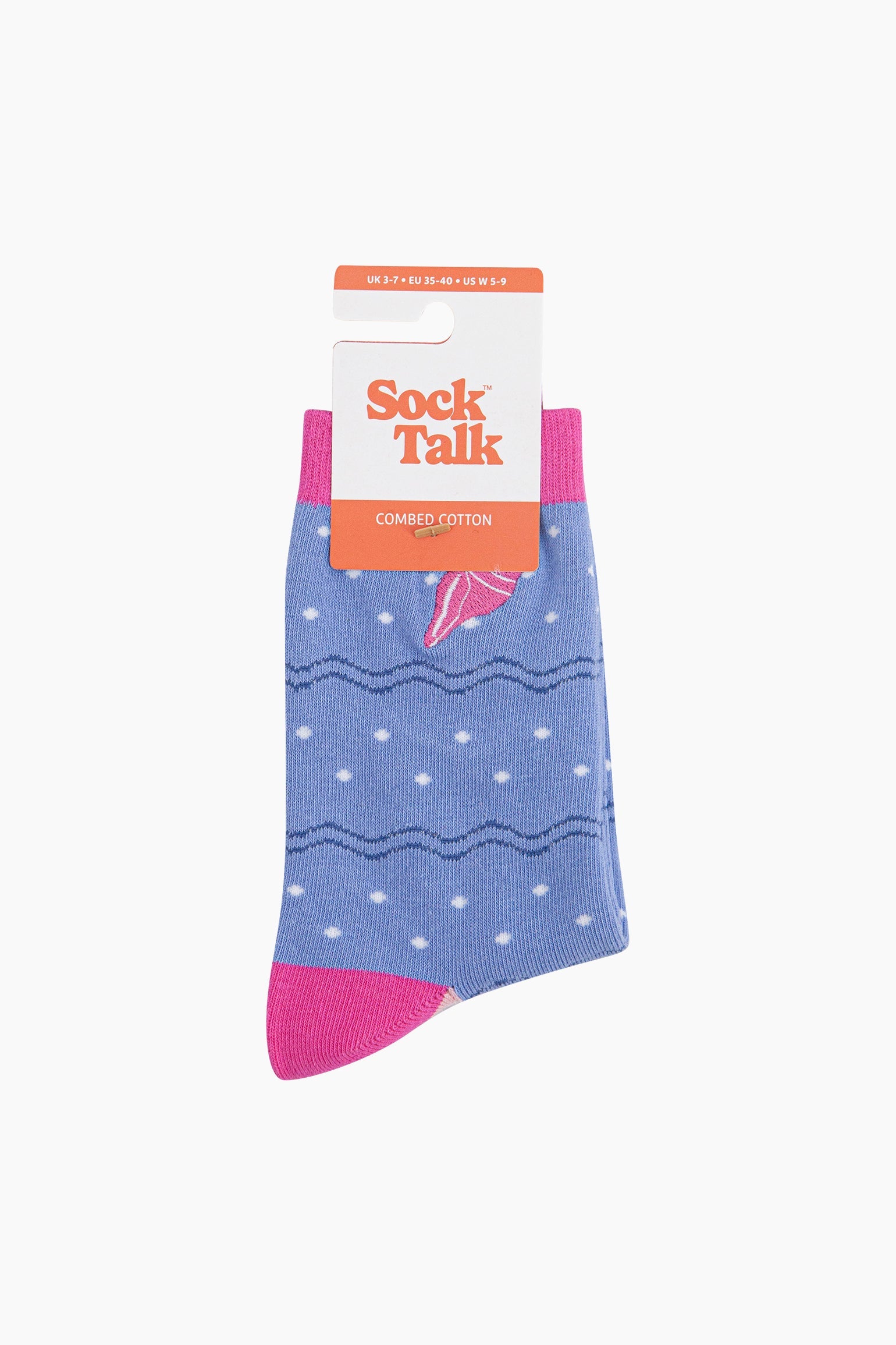 Blue Embroidered Conch Shell Combed Cotton Socks, Image 4 of 4