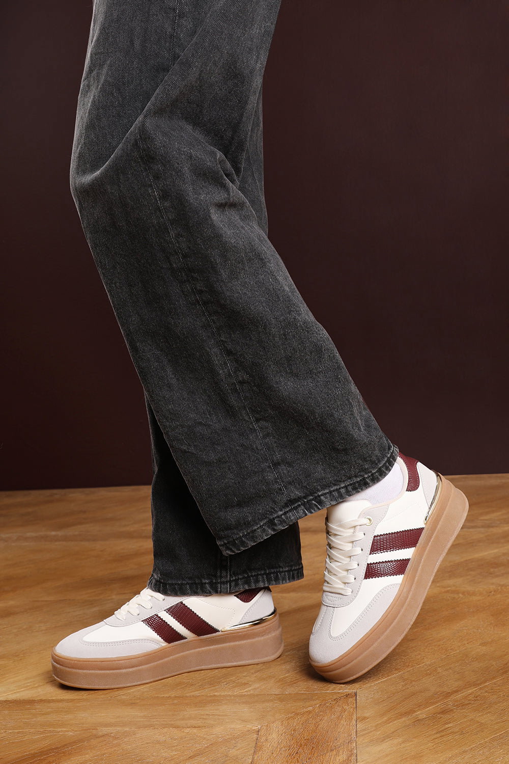 Grey 'Brisa' Platform Lace Up Trainers with Side Stripes, Image 1 of 8