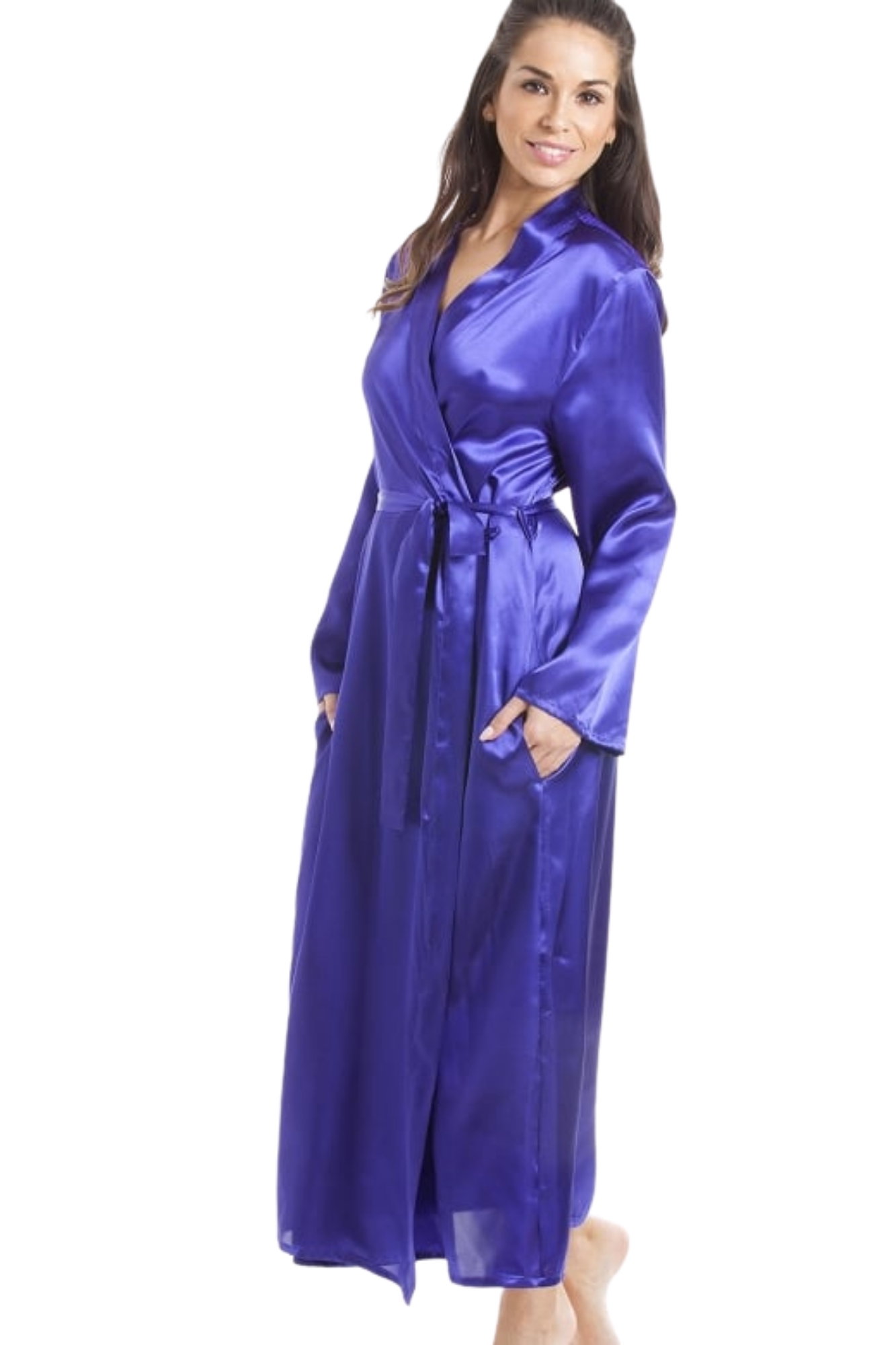 Purple Camille Lingerie Purple Plain Satin Dressing Gown, Image 2 of 5