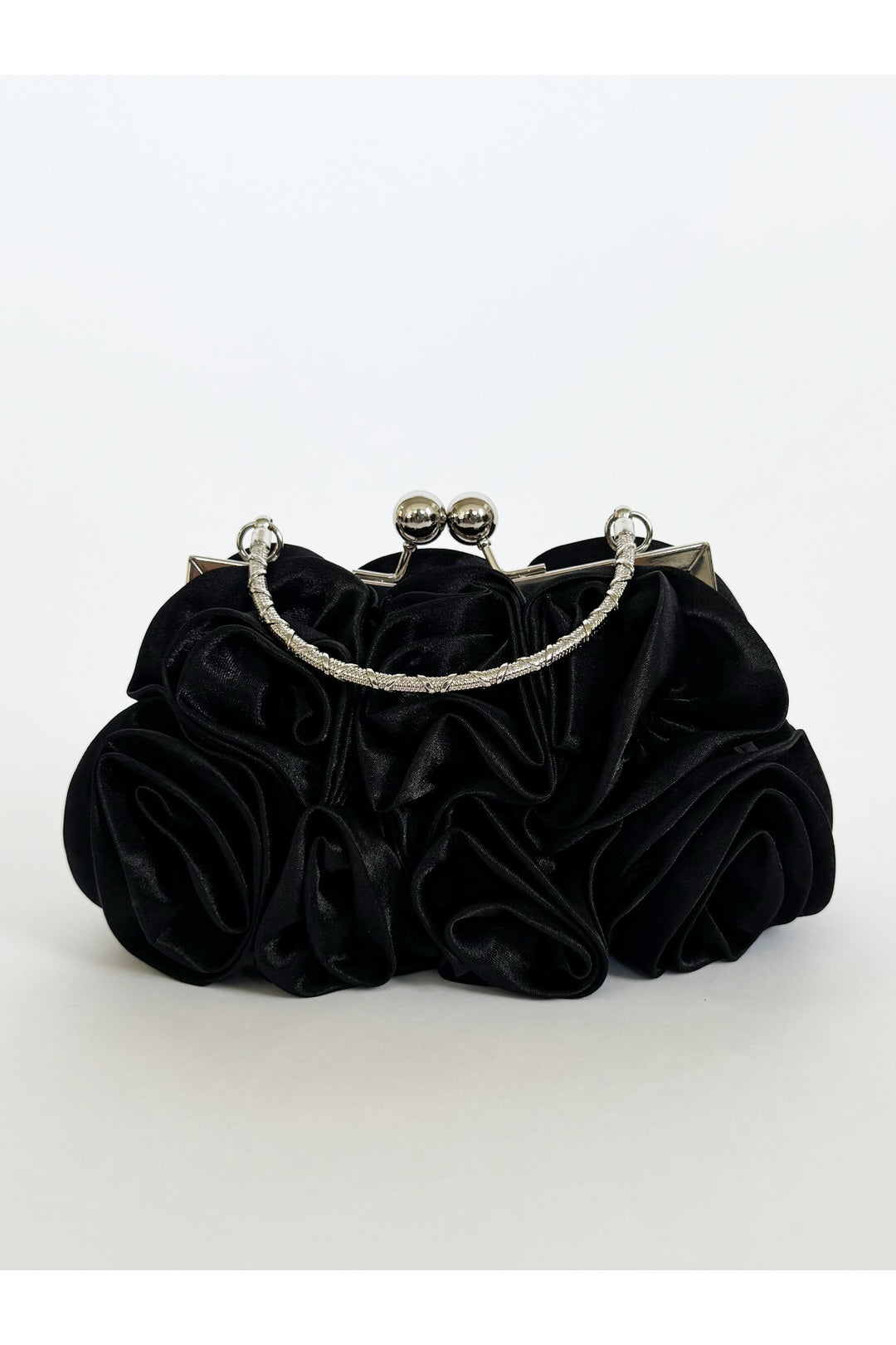 Black SVNX Black Rose Satin Clutch Bag, Image 3 of 4