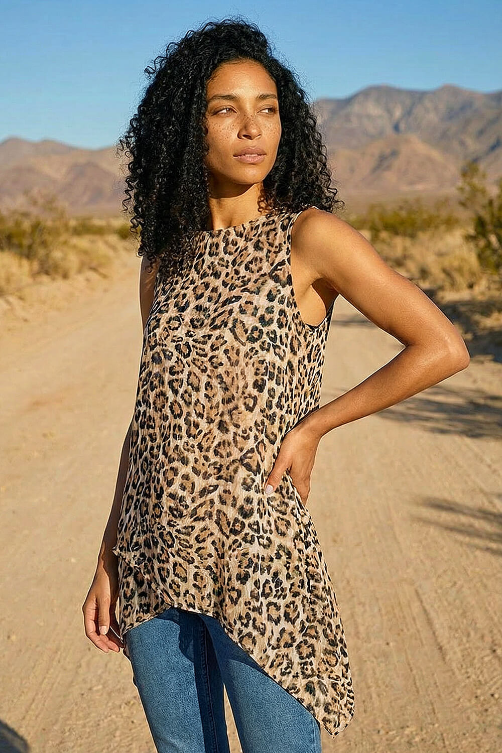 Natural Animal Print Wrap Hem Tunic Top, Image 4 of 4