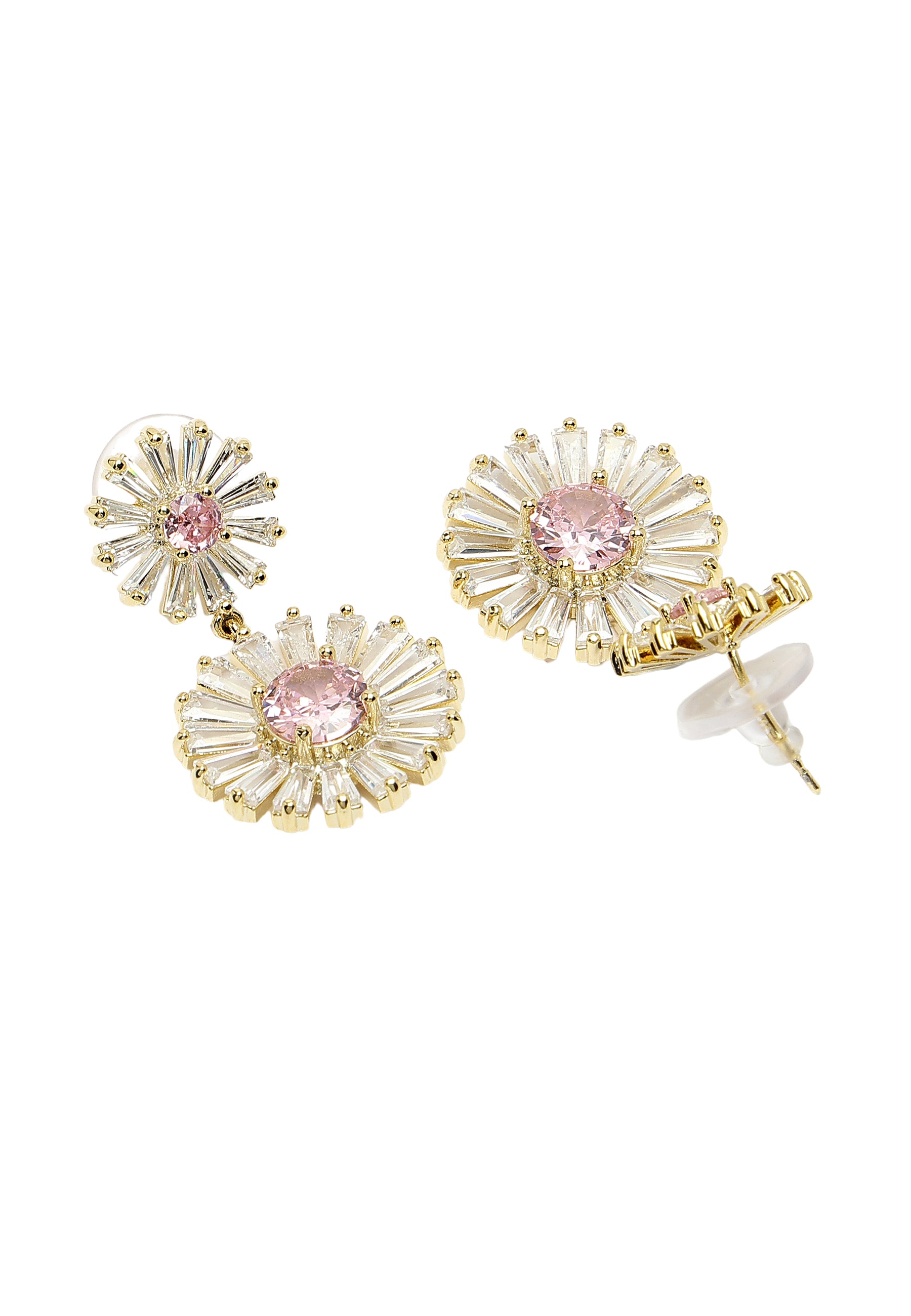 Gold Diva Collection Double Daisy Drop Earrings, Image 3 of 5