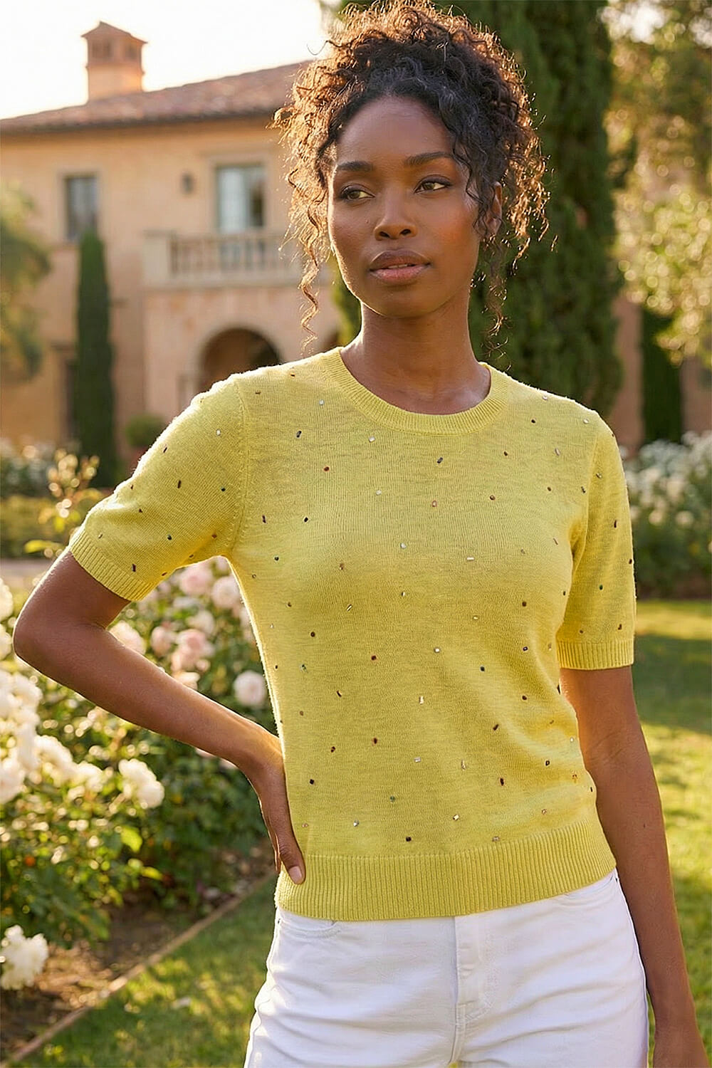Lime Scattered Hotfix Knitted Top, Image 3 of 4