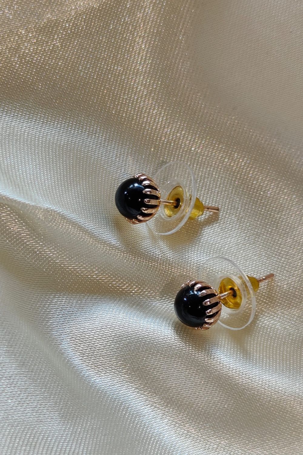 Black Black Small Unisex Round Ball Studs - Minimalist Everyday Dot Earrings, Image 4 of 4