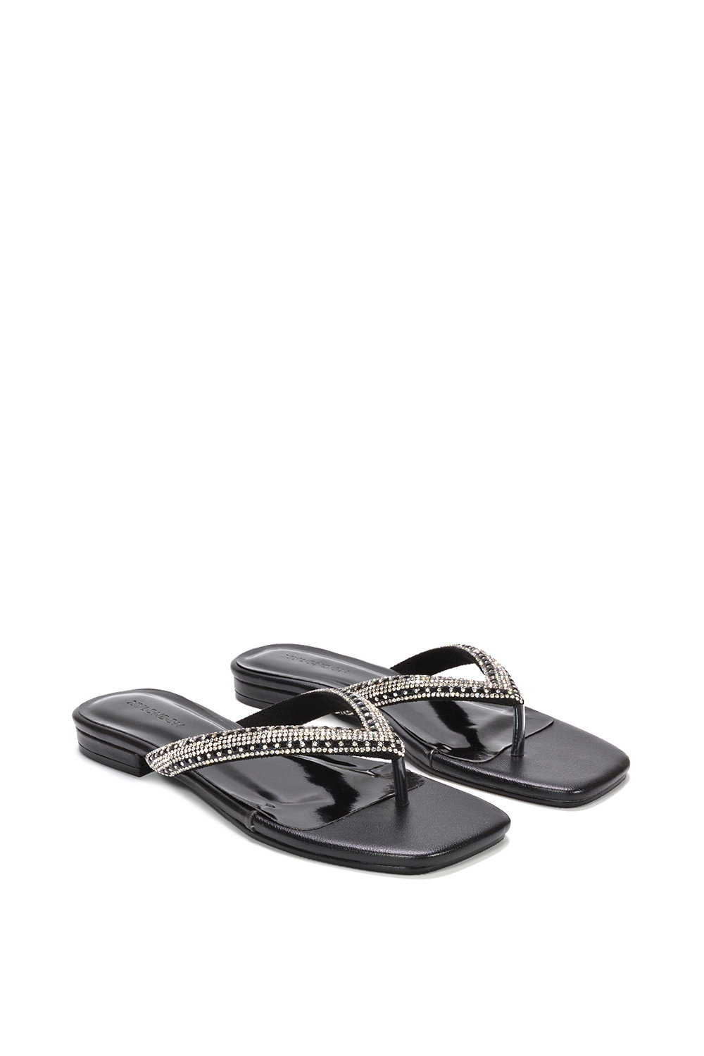 Black 'Blake' Flat Slip On Diamante Sandals With Thong Strap, Image 3 of 6