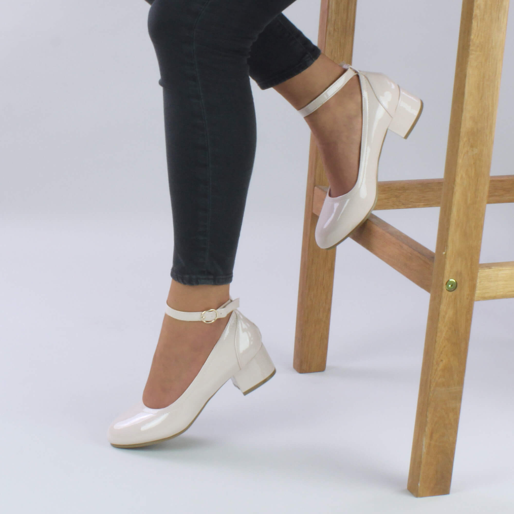 Natural AJVANI Natural Mid Block Heel Comfort Ankle Strap Court Shoes, Image 5 of 6