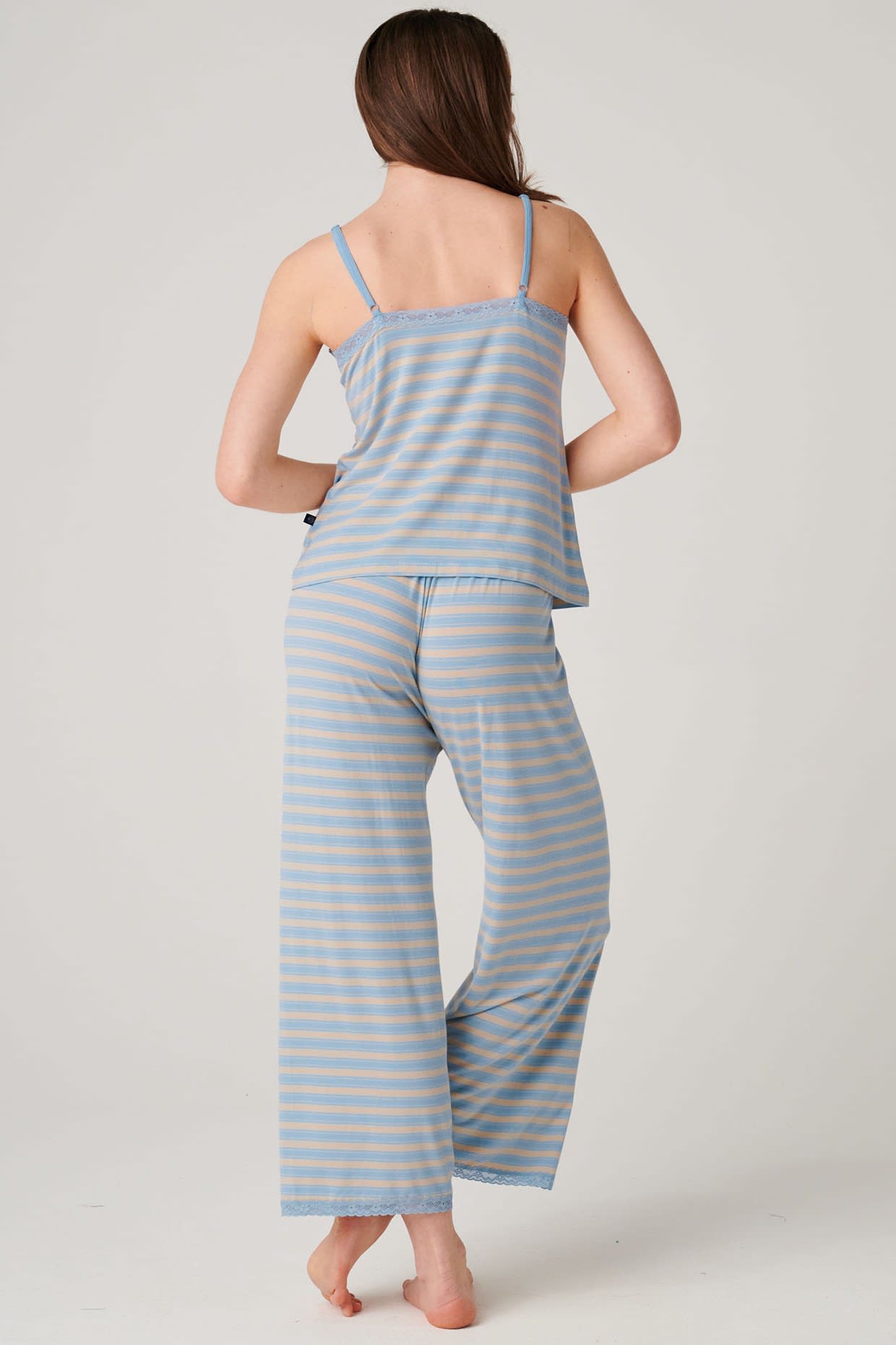Light Blue "Cornish" Bamboo Lace Camisole Pyjama Set, Image 3 of 4